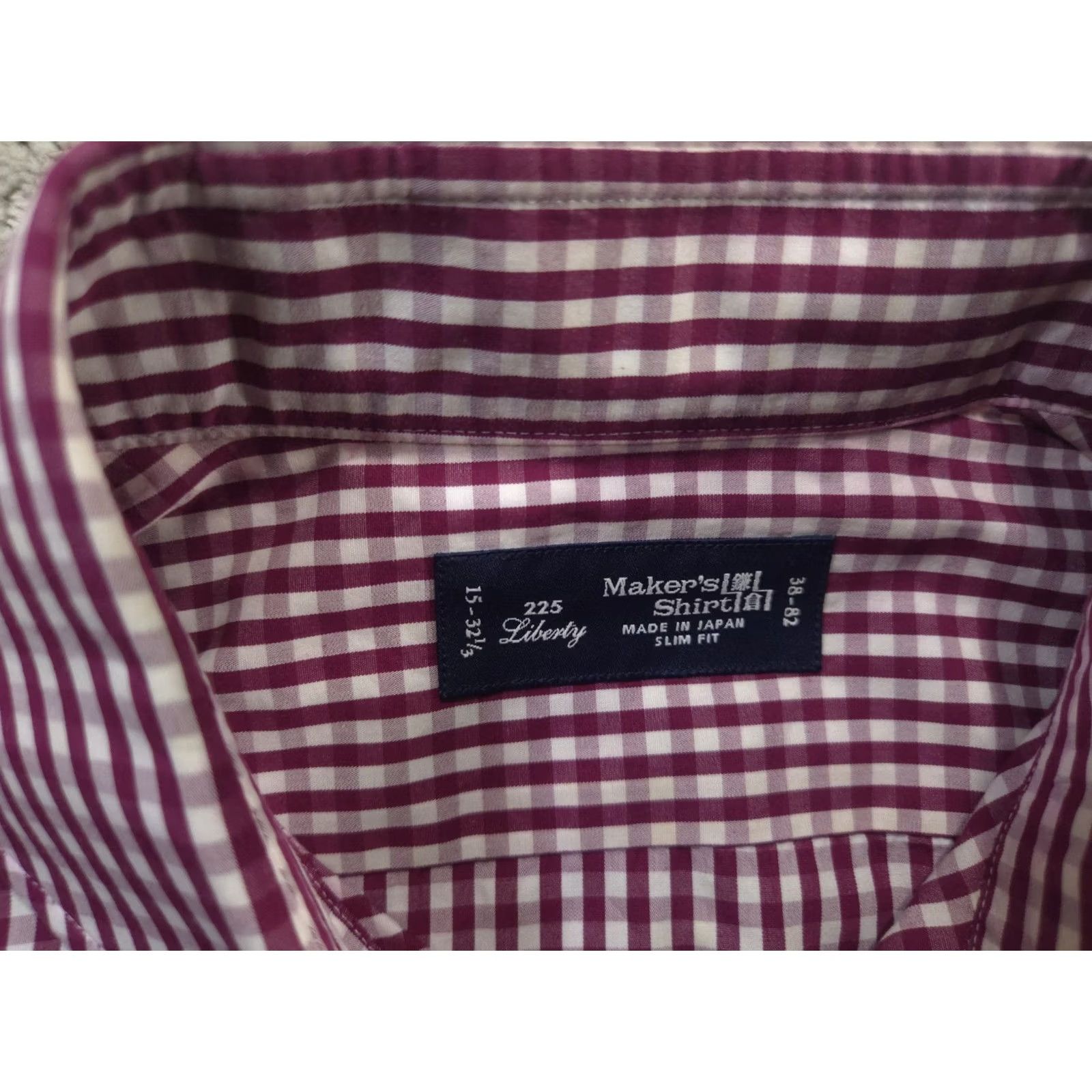 Kamakura Shirt Mens 15 32.5 Slim Fit Dress Burgundy Gingham Check Liberty Japan in Brown, Men's (Size 40r) — image 3 of 6