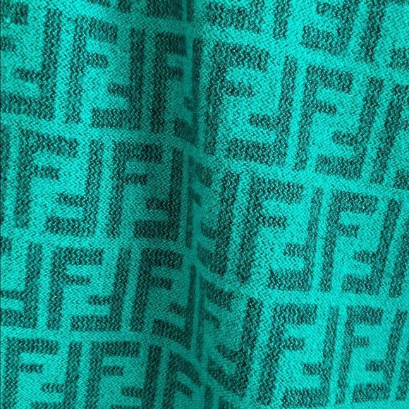 Fendi VTG Fendi Green Fringe Black Logo Scarf Wrap Size ONE SIZE - 4 Thumbnail