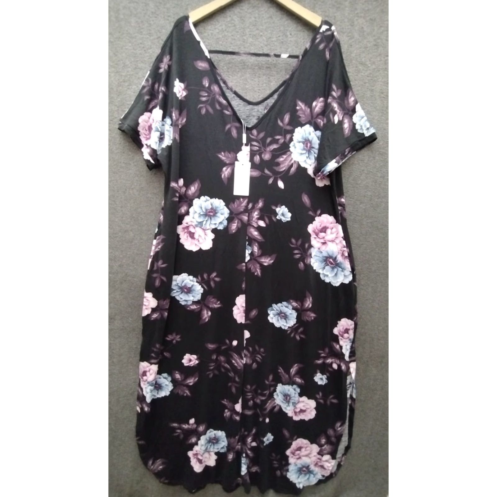 Vintage Nemidor Women's Casual Loose Pocket Long Dress Short Sleeve V-Neck Size 22 Size 40" / US 18 - 2 Thumbnail