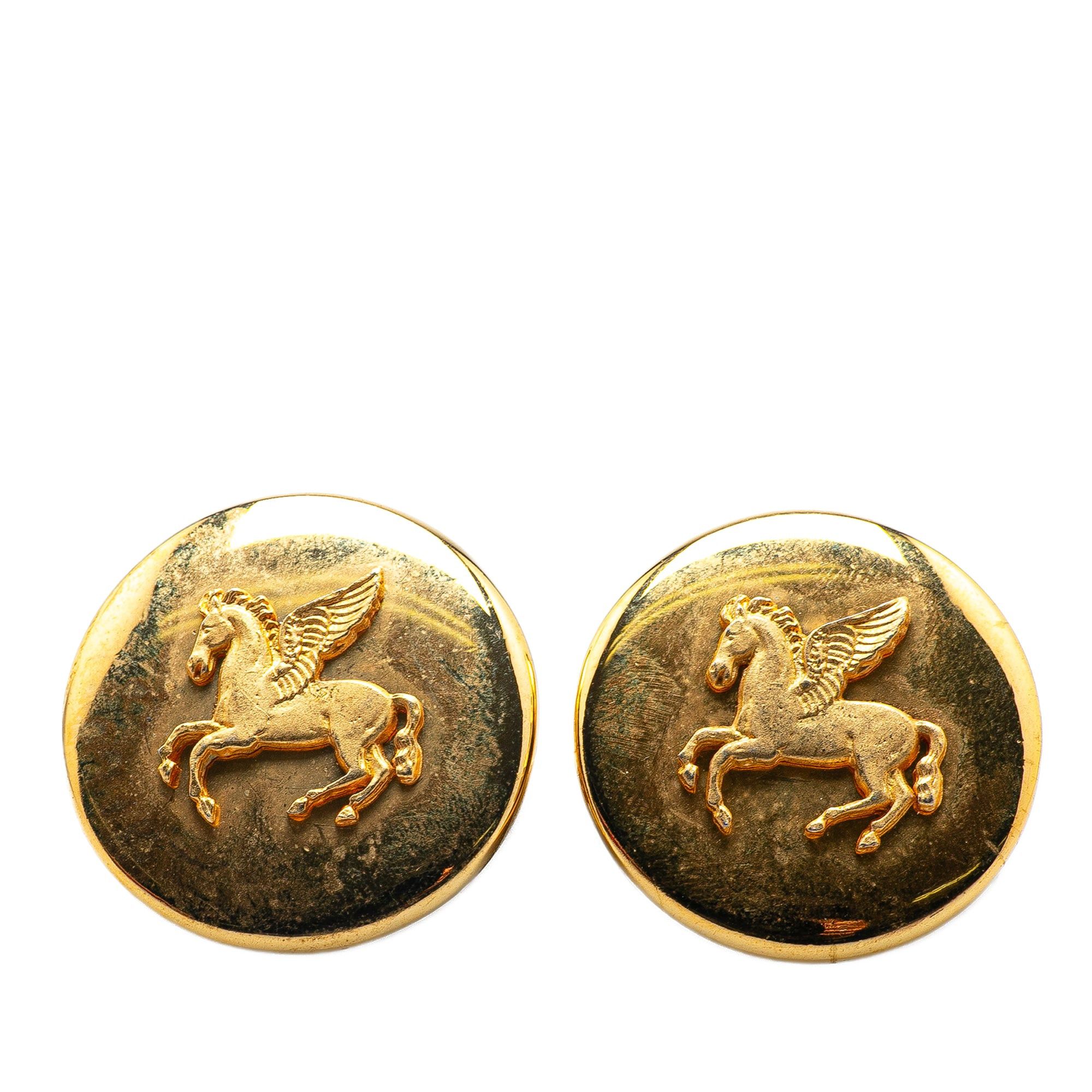 Hermes Hermès Gold Plated Pegasus Round Clip On Earrings Gold Size ONE SIZE - 1 Thumbnail