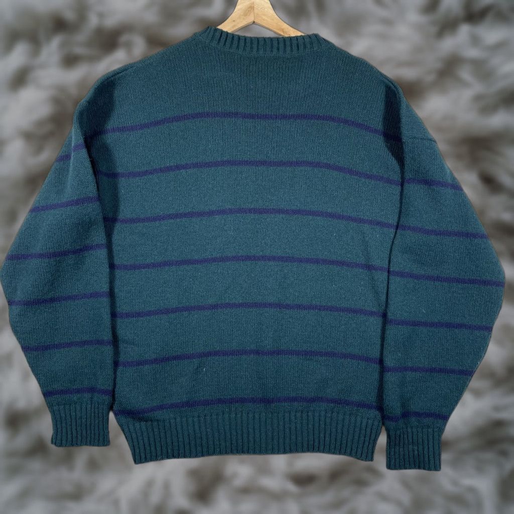Vintage VINTAGE Lord Jeff Sweater Mens Large Green Striped Wool Blend Grunge USA Cobain Pullover Crew Neck 80s Size US L / EU 52-54 / 3 - 1 Thumbnail