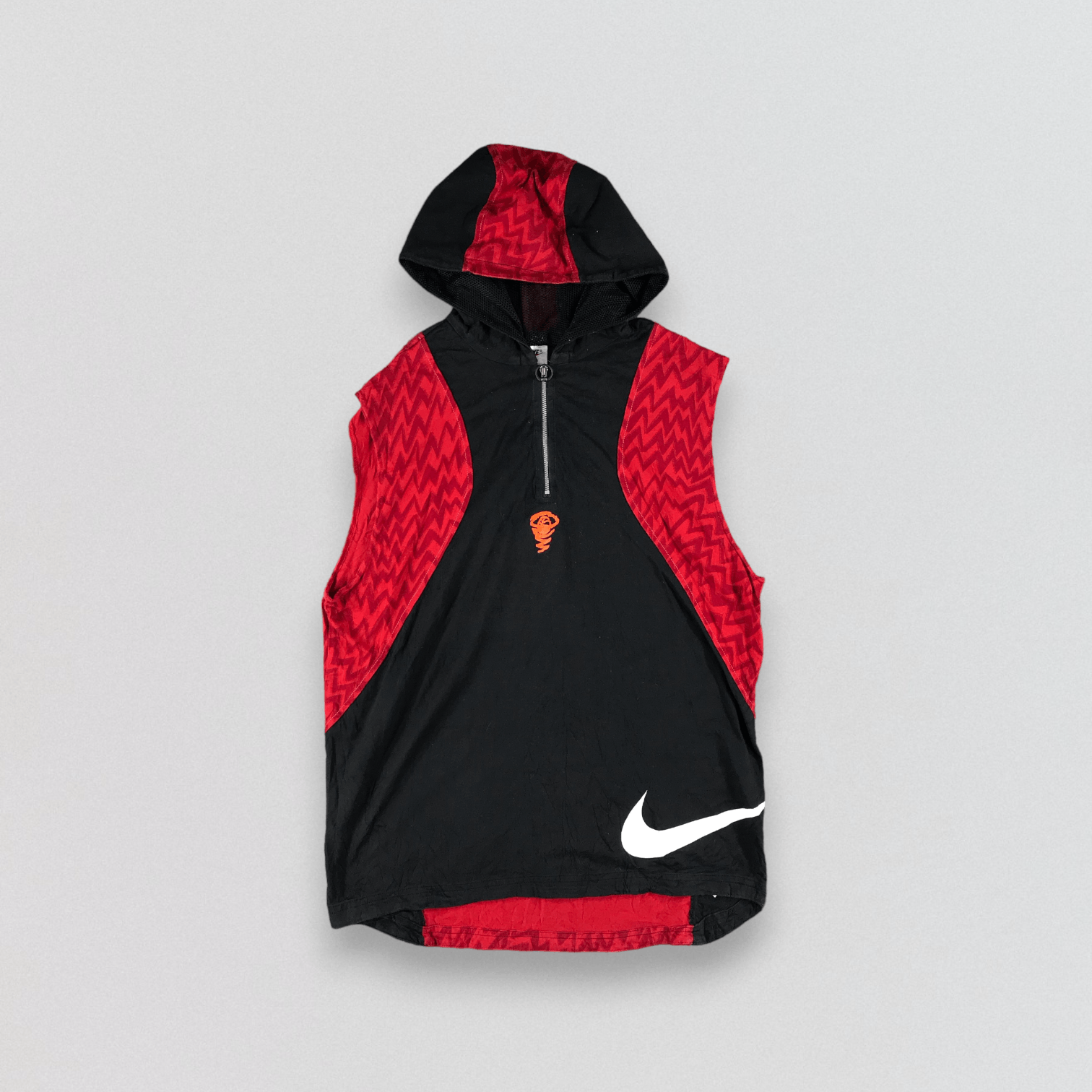 image of 90's Nike Swoosh Basketball Sleeveless Hoodie in Red/Black, Men's (Size Medium)