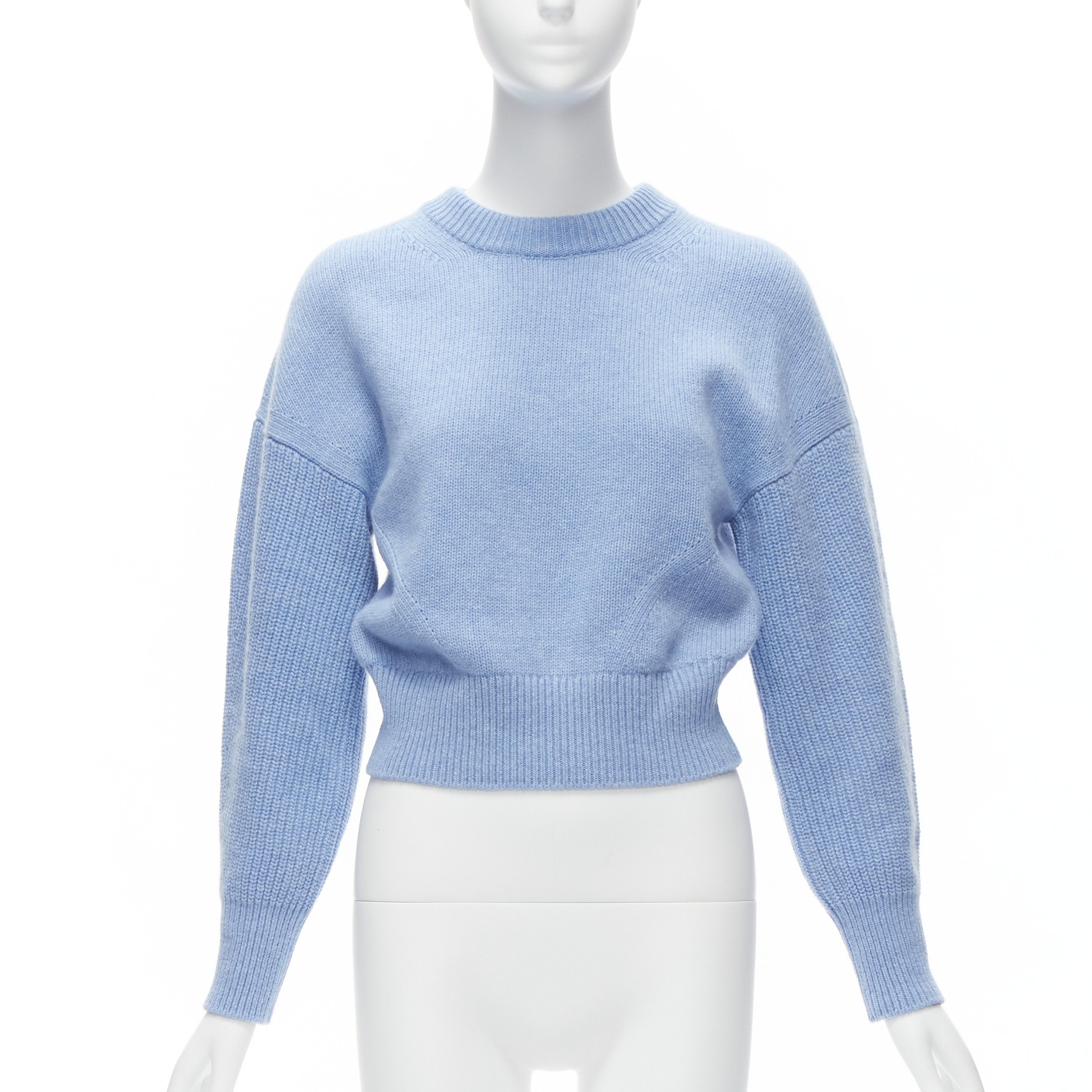 Alexander McQueen ALEXANDER MCQUEEN 2021 powder blue speckled wool boxy cropped sweater XS Size S / US 4 / IT 40 - 1 Thumbnail