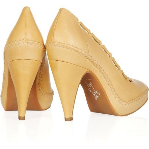 Marni MARNI Cutout Leather Pumps Nude Pointed Toe Platform Heels S Size US 5 / IT 35 - 12 Thumbnail