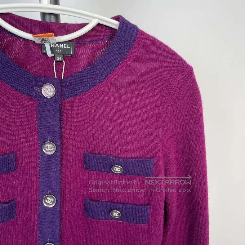 Chanel Chanel 23B Purple Cashmere Cardigan coat Size XXS / US 00 / IT 34 - 3 Thumbnail