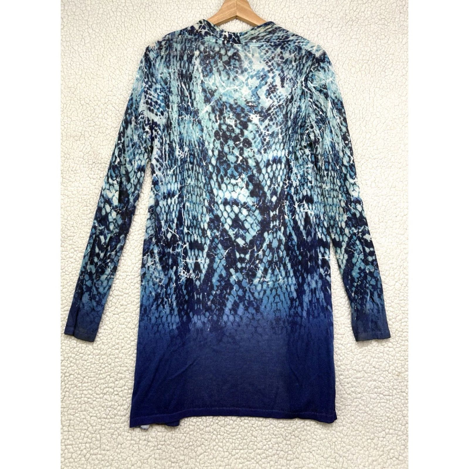 Vintage Chicos Cardigan Blue Animal Print Longline Open Front Knit Sweater Women S Size S / US 4 / IT 40 - 3 Thumbnail