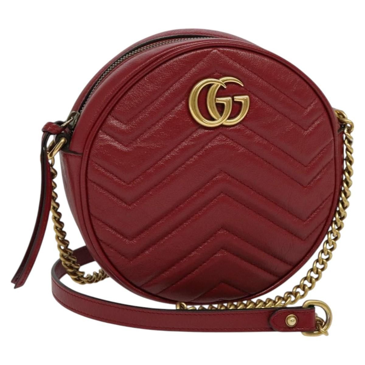 Gucci Chain Shoulder Bag Leather Red Gold 550154 Auth Bs25214 in Red/Gold, Women's