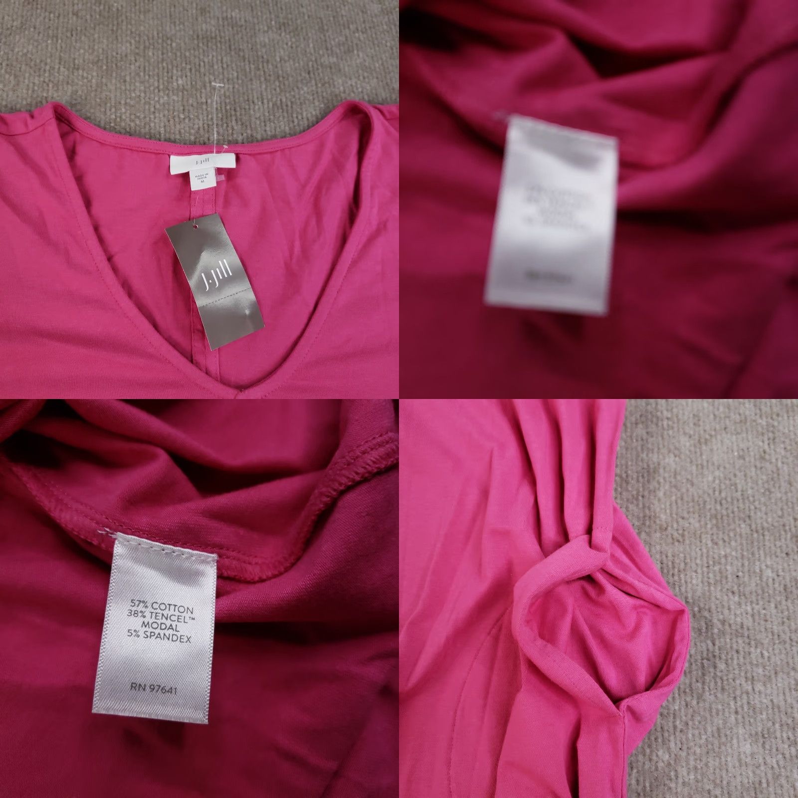 J. Jill VINTAGE J. Jill Dress Womens Medium Pink Dahlia Puff Sleeve V-Neck Casual Summer resort travel Size M / US 6-8 / IT 42-44 - 8 Thumbnail