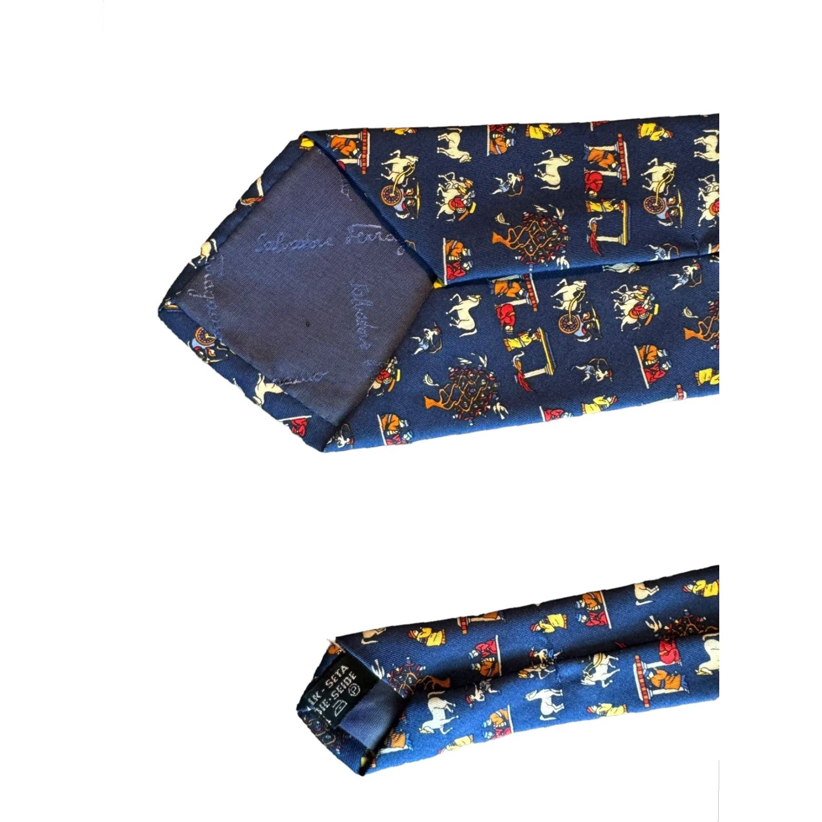 Salvatore Ferragamo SALVATORE FERRAGAMO Tie Persian Medieval Novelty Blue Silk Italy Necktie Size ONE SIZE - 4 Thumbnail