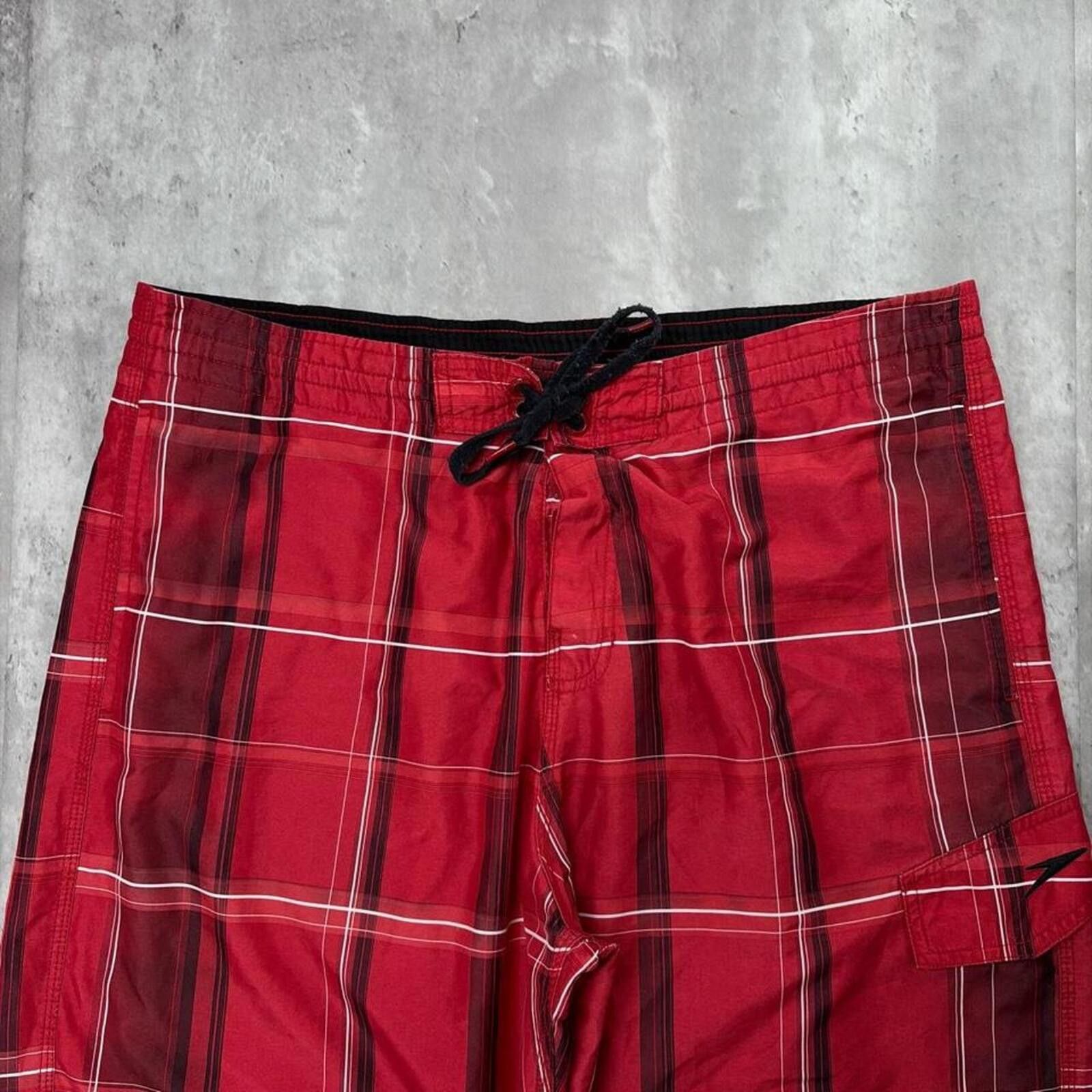 Speedo Vintage Red Speedo Surf Grunge Baggy Plaid Board Shorts Size US 34 / EU 50 - 3 Thumbnail