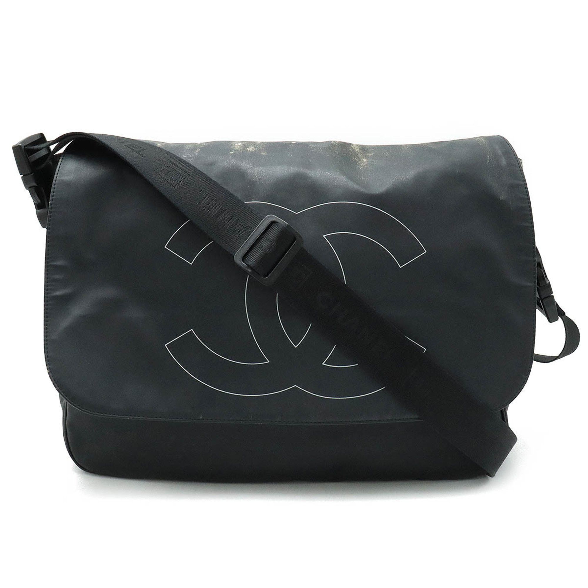 image of Chanel Sports Line Coco Mark Bag Shoulder Rubber Coating Black 6093, Women's