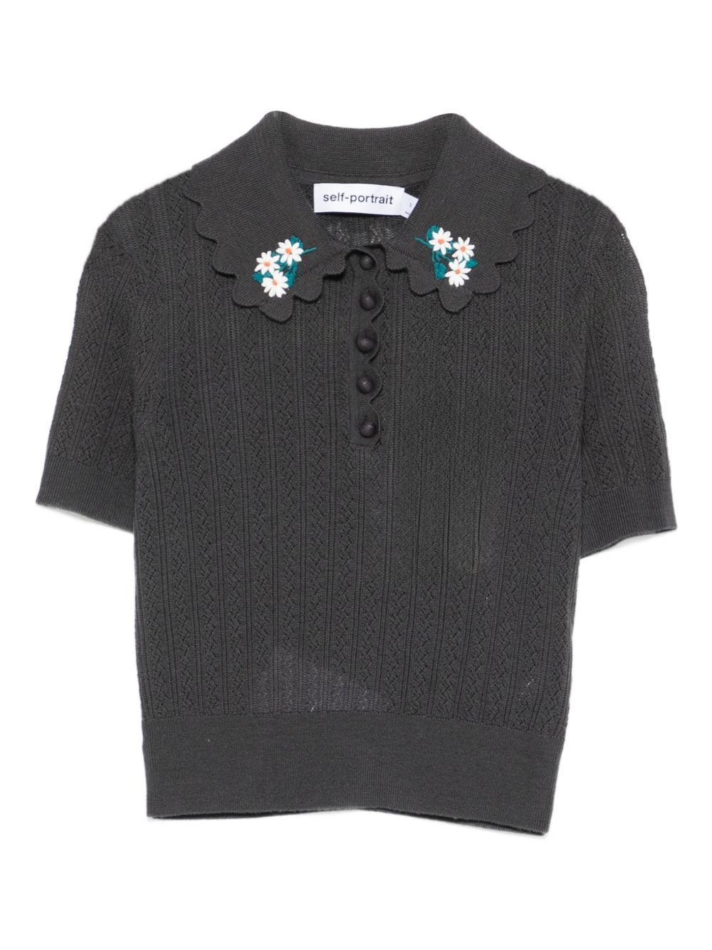 Self-Portrait WOOL EMBROIDERED POLO SHIRT Size S / US 4 / IT 40 - 1 Thumbnail