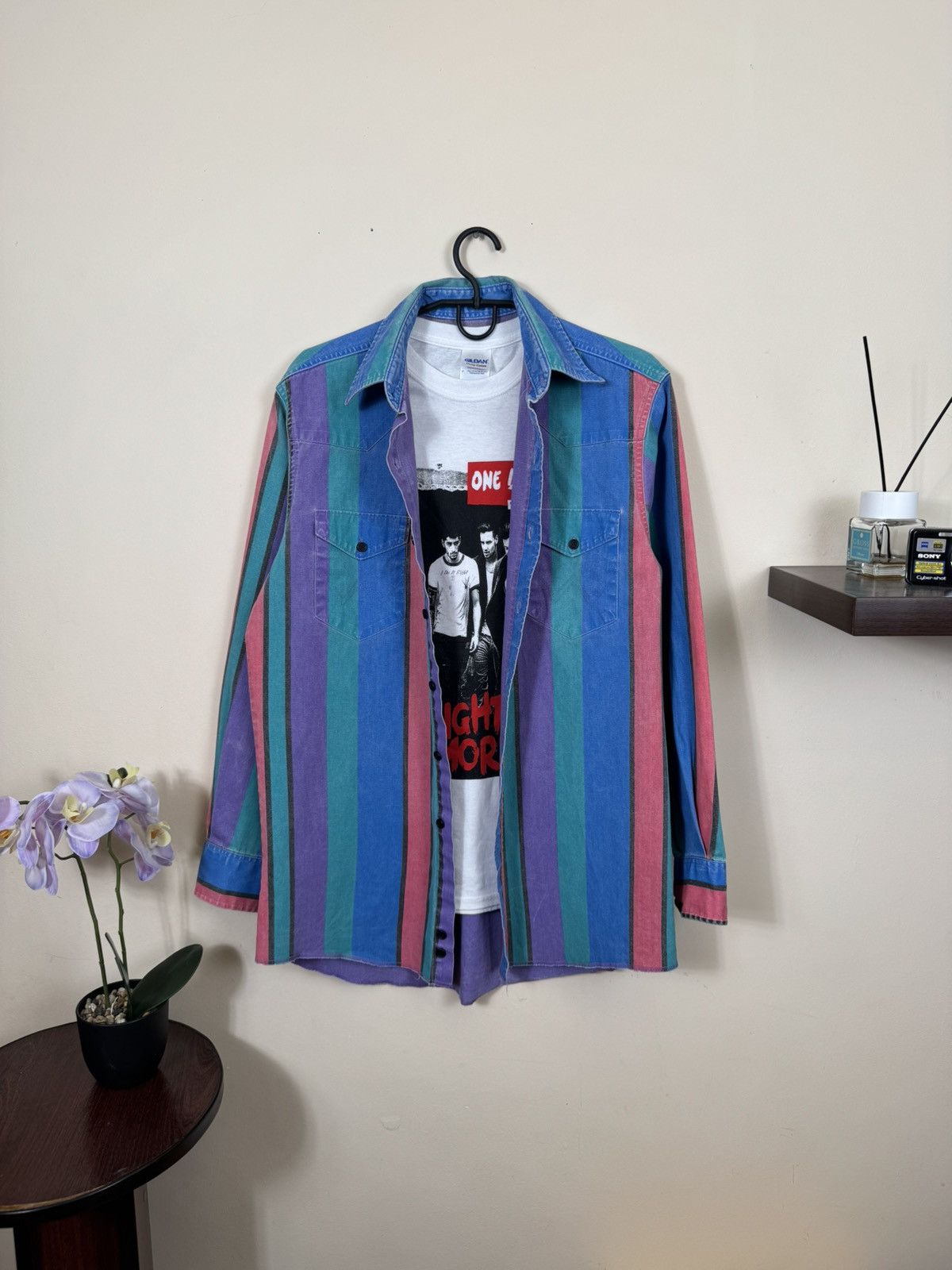Vintage VTG Wrangler brushpopper multi bold stripe shirt 15.5 - 33 Size US M / EU 48-50 / 2 - 18 Thumbnail