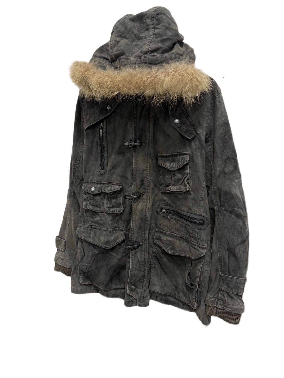 GOA JAPAN BRAND BLACK DISTRESS HOODIES FUR RACCON MULTI POCKET Size US L / EU 52-54 / 3 - 4 Thumbnail