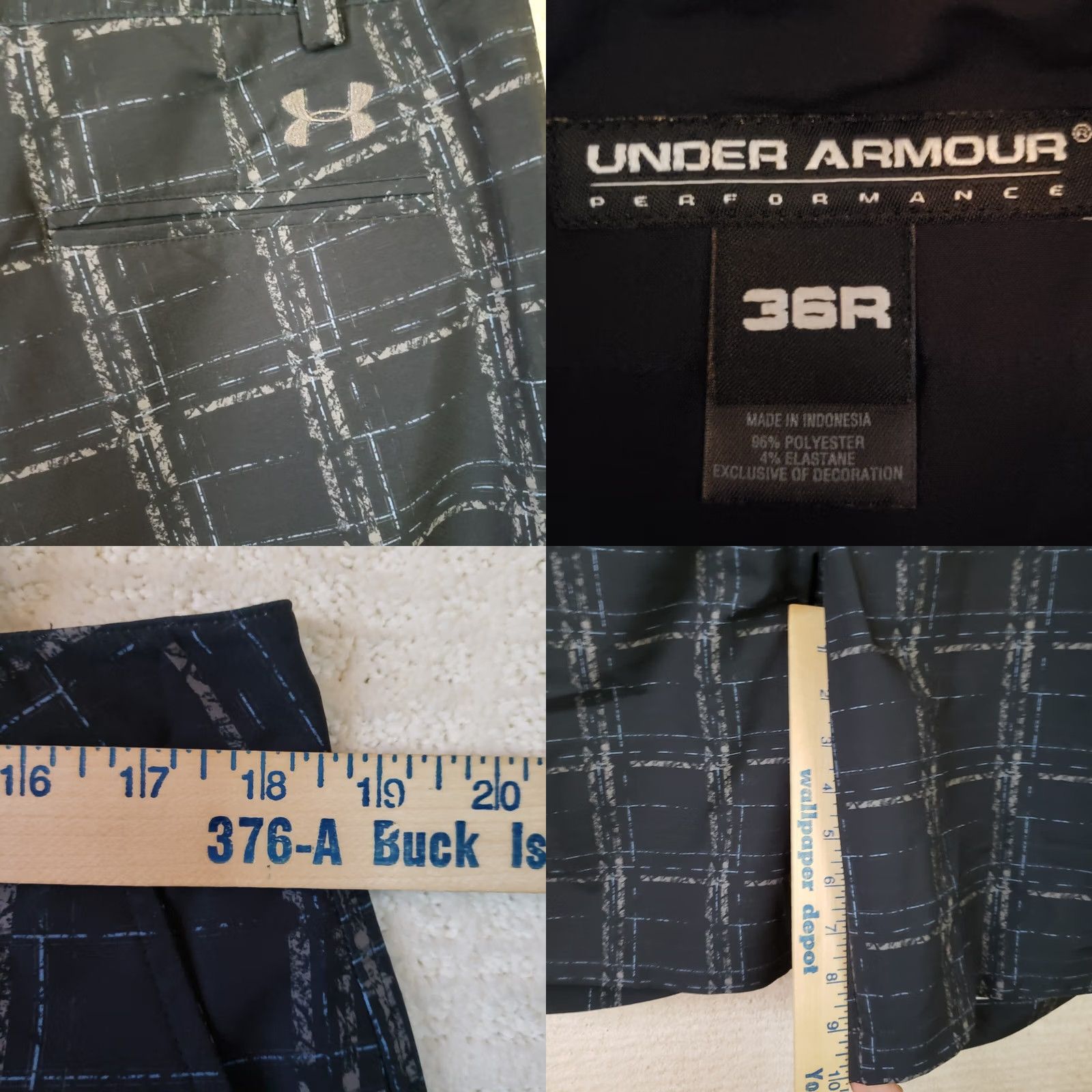 Under Armour Under Armour Shorts Mens 36 Black Gray Plaid 10" Inseam Golf Casual Chino Size US 36 / EU 52 - 8 Thumbnail