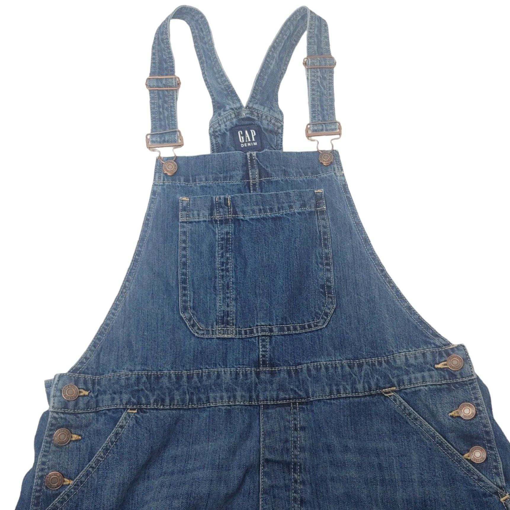 Gap GAP Women’s Large Blue Denim Shortalls Adjustable Casual Workwear 100% Cotton Medium Wash Size 36" / US 14 / IT 50 - 2 Thumbnail