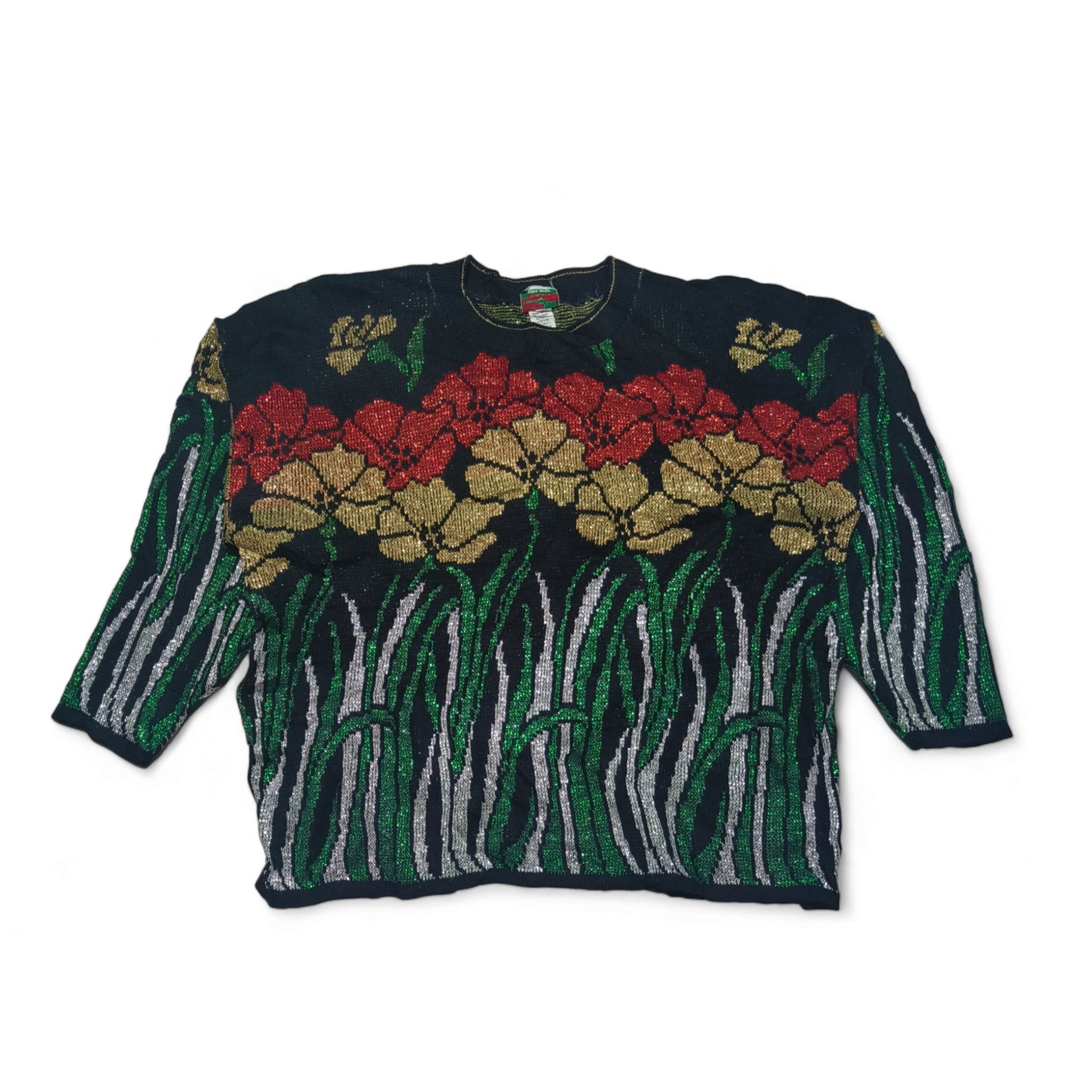 Other Vintage NUT CRACKER Floral Motifs Knit Bling Sparkle Sweater Size ONE SIZE - 1 Thumbnail