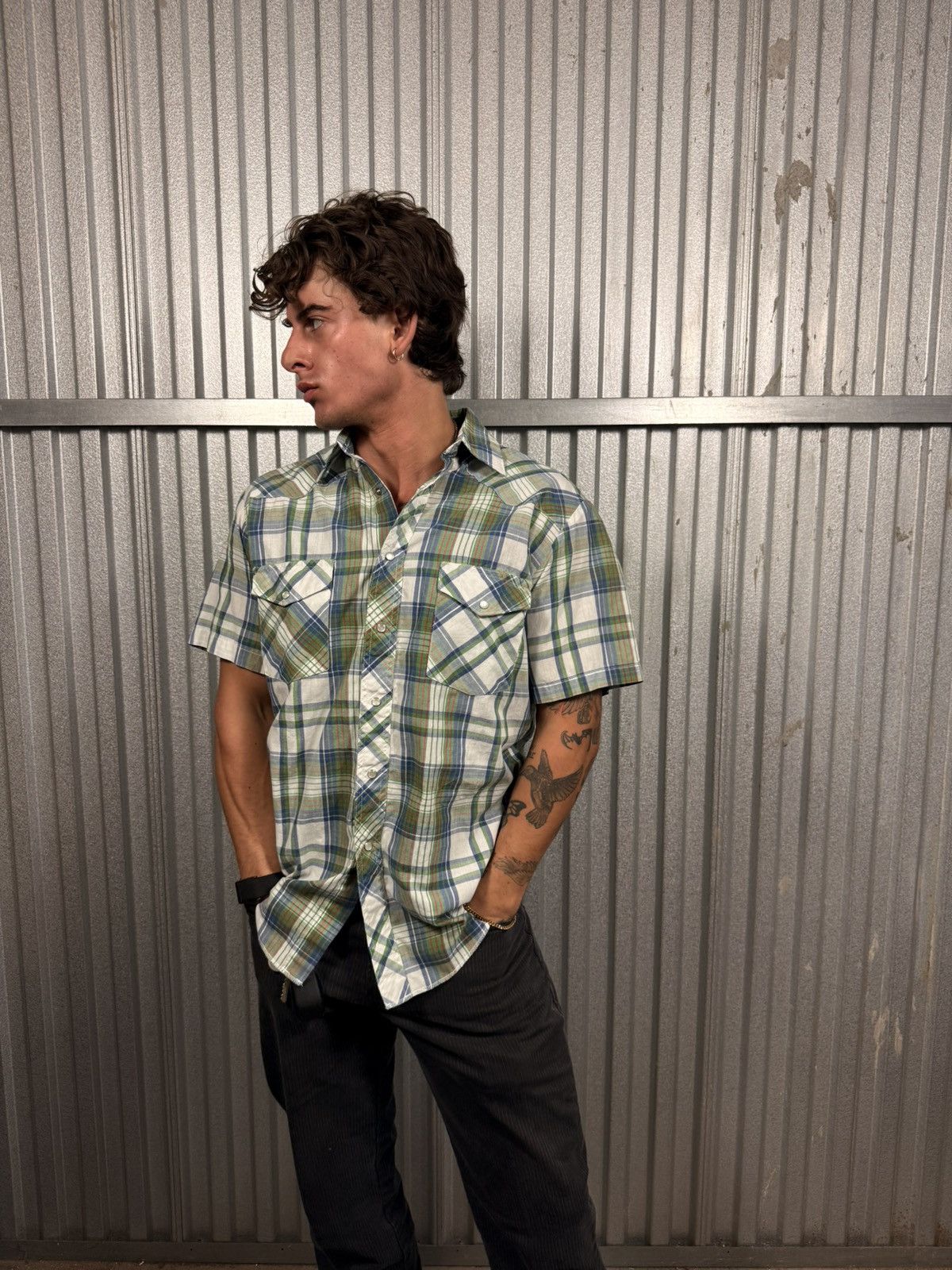 Wrangler Vintage Wrangler Western Pearl Snap Green Plaid Cowboy Shirt Size US L / EU 52-54 / 3 - 6 Thumbnail