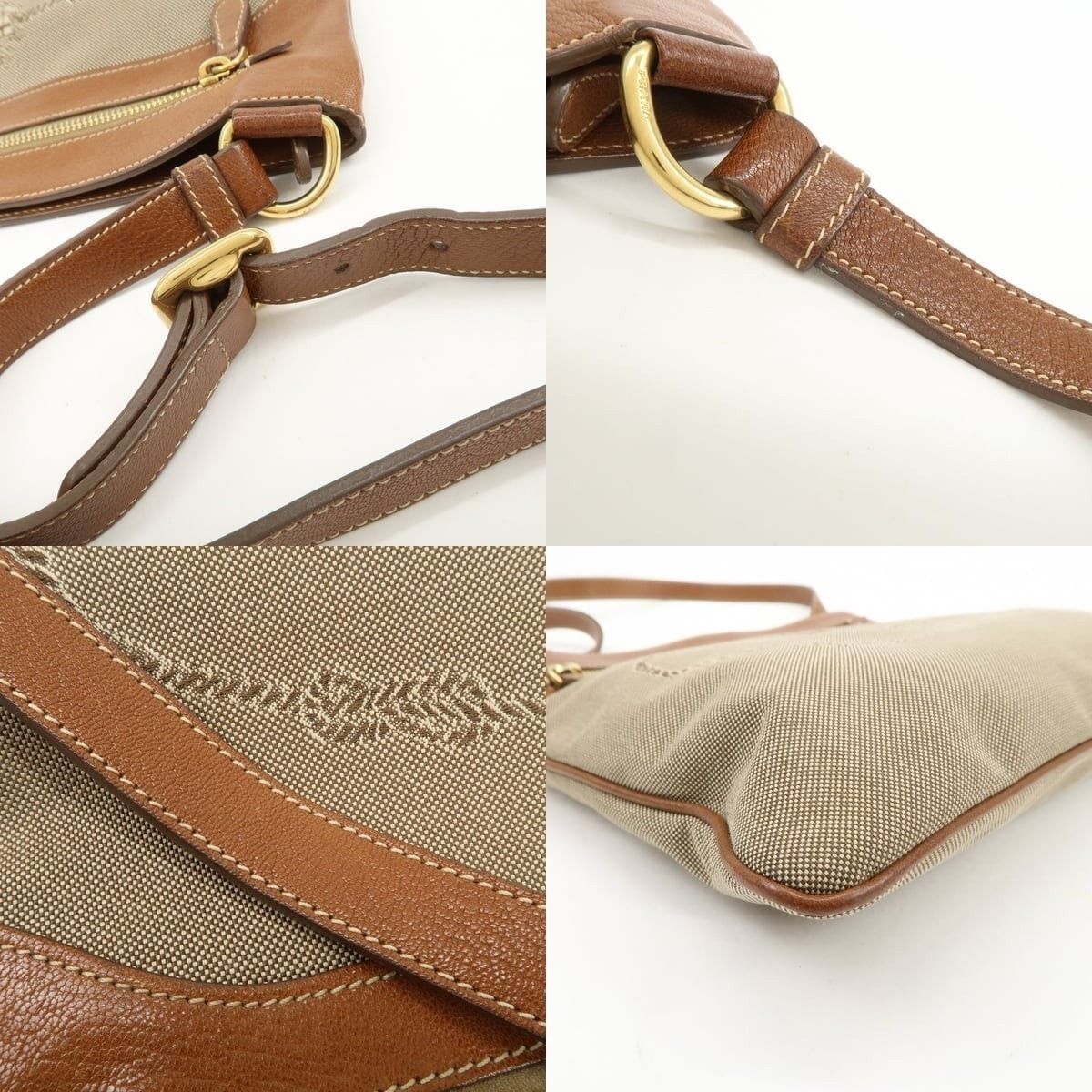 Prada Prada Logo Jacquard Leather Crossbody Bag Beige Size ONE SIZE - 4 Thumbnail
