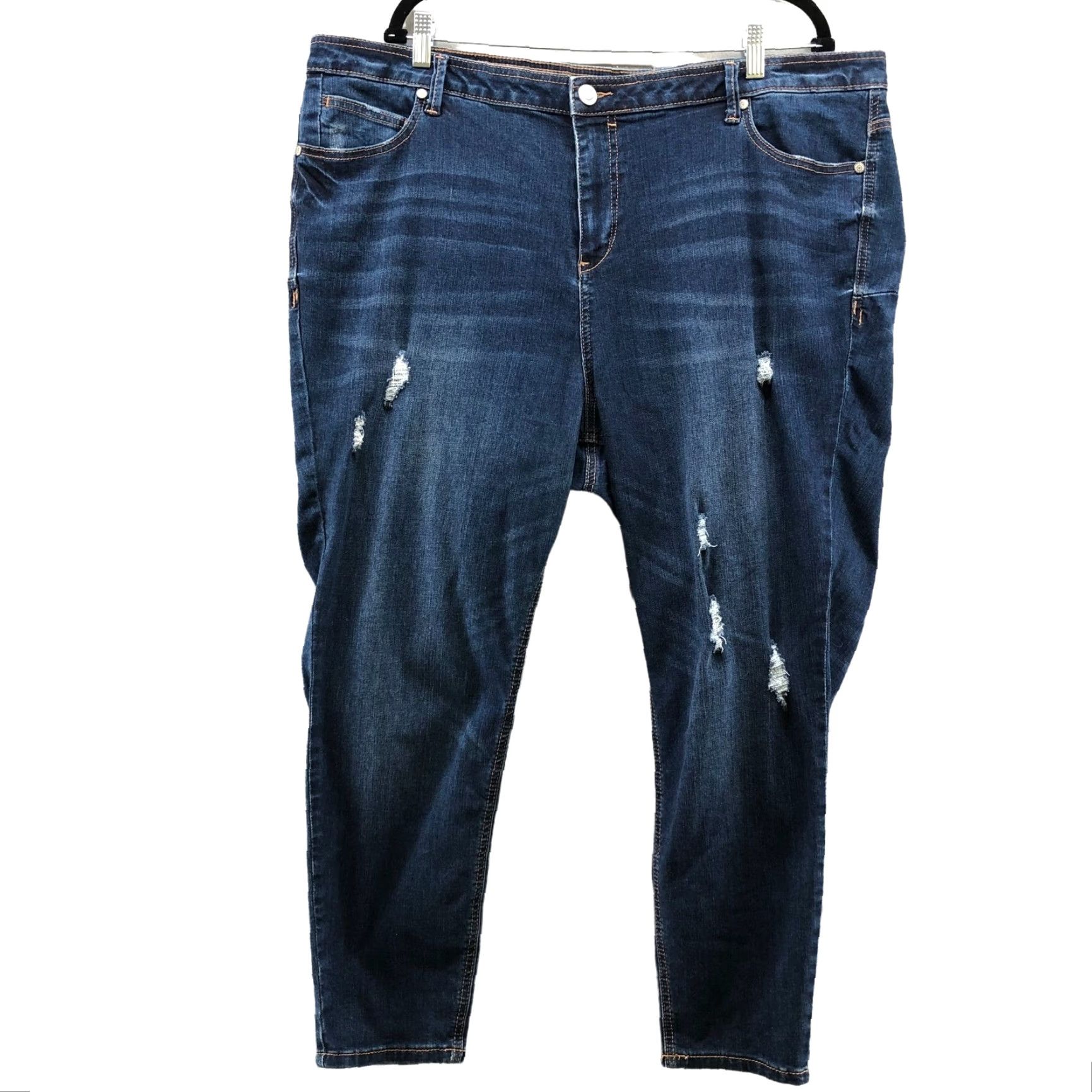 Vintage Eloquii High Rise Skinny Jean Womens Plus Size 24 Blue Distressed Classic Fit Jeans Size 42" / US 20 - 2 Thumbnail