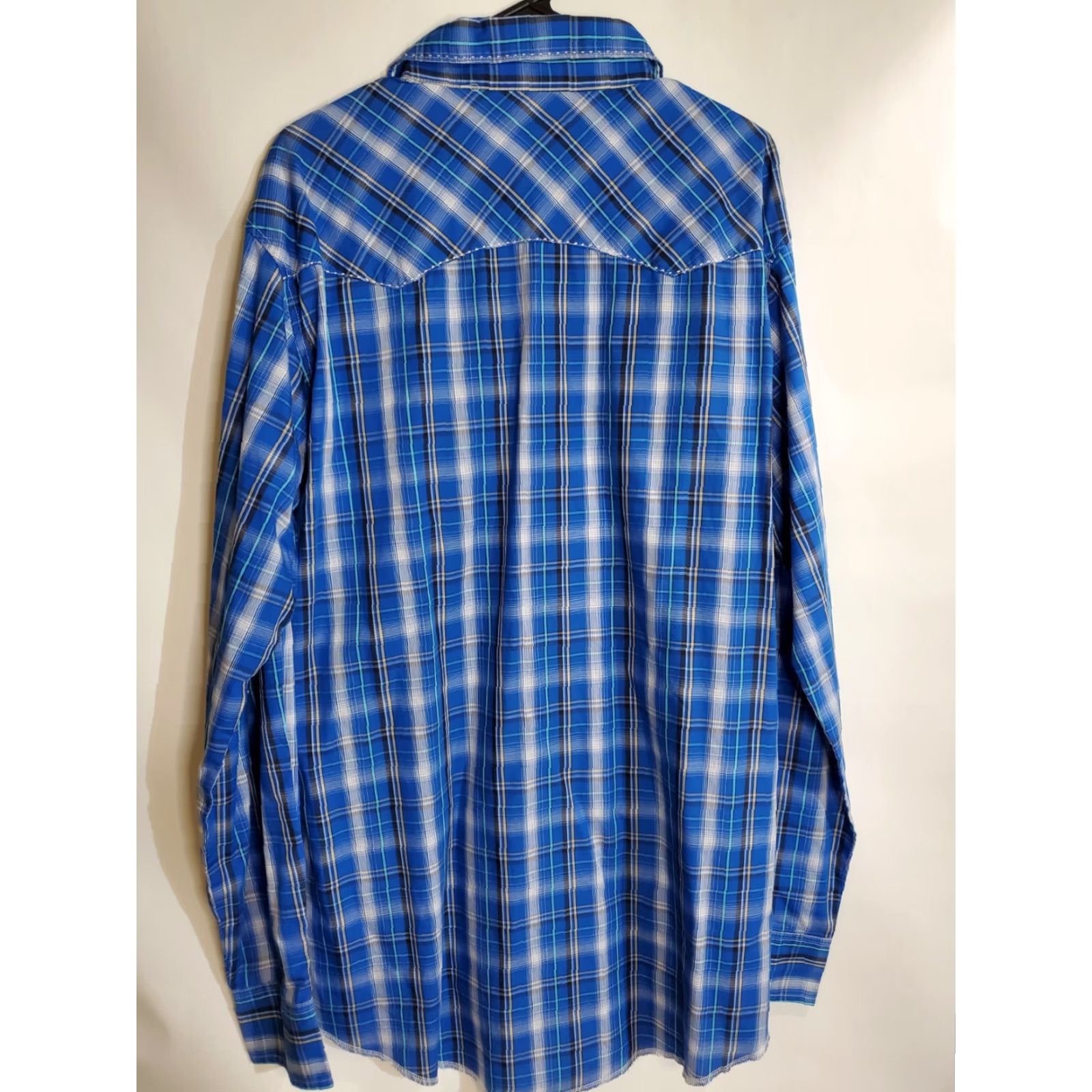 Wrangler VINTAGE Wrangler Pearl Snap Mens XLT Blue Plaid Long Sleeve Western Cowboy Shirt Size US XL / EU 56 / 4 - 3 Thumbnail