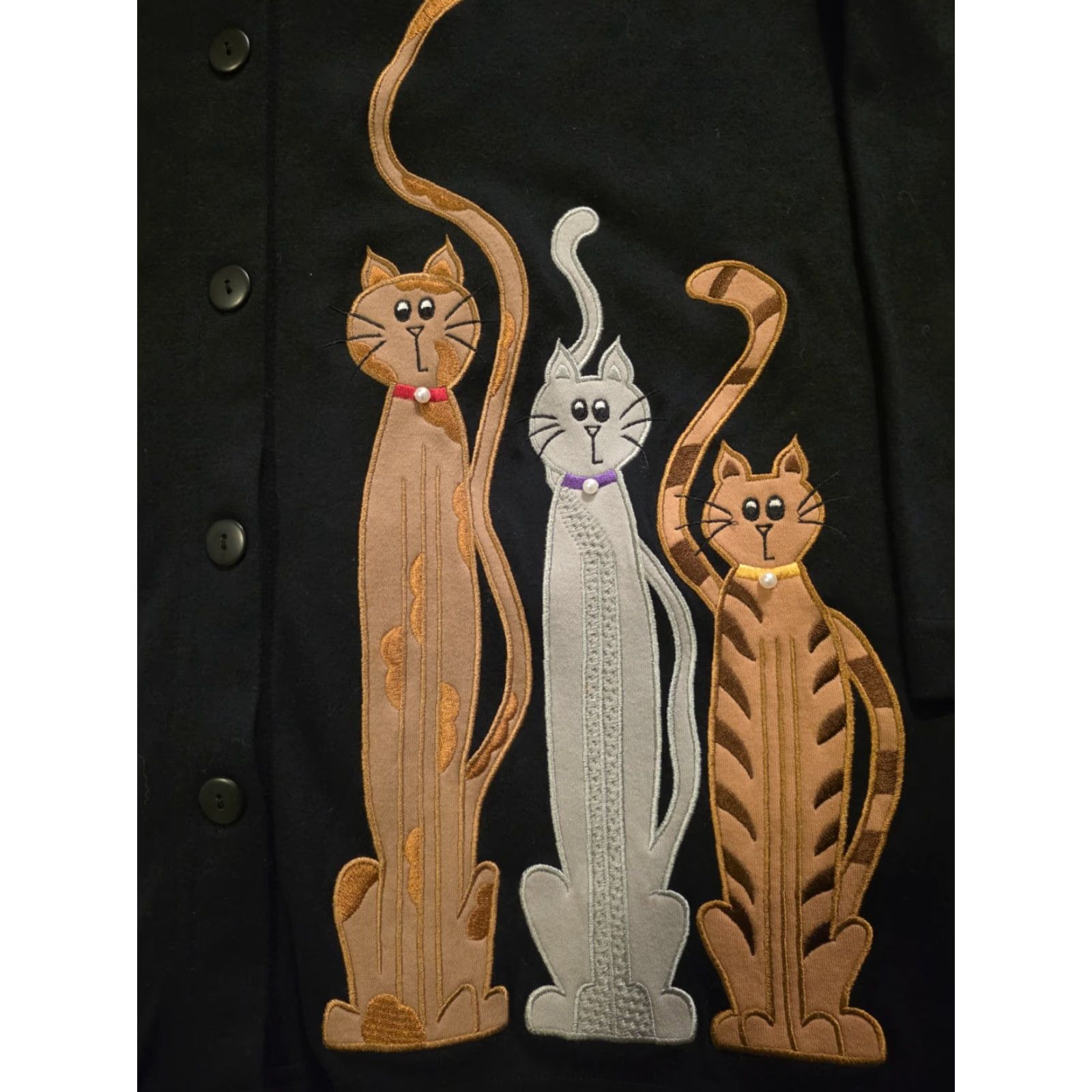 Vintage Bechamel Shirt Long Sleeve Button-Up Embroidered Cats Black Womens Large Size L / US 10 / IT 46 - 3 Thumbnail