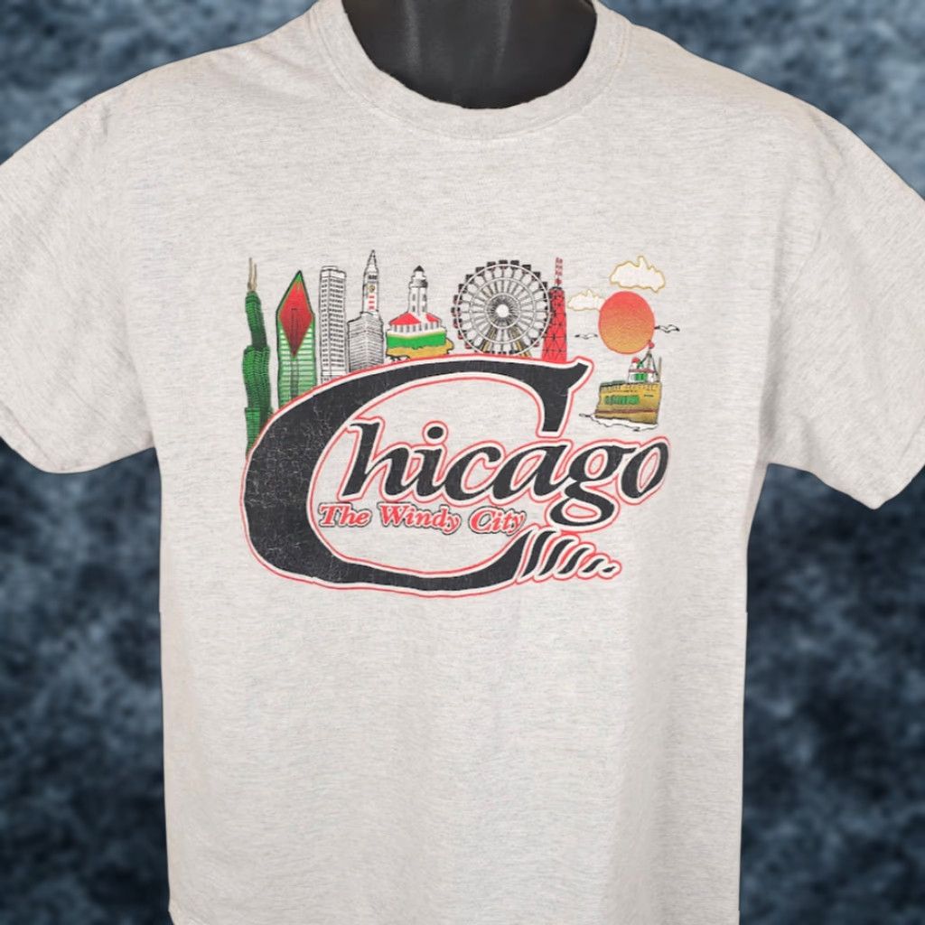 Gildan Chicago T Shirt Mens Size Large Gray Travel Destination Souvenir Tee Size US L / EU 52-54 / 3 - 1 Thumbnail