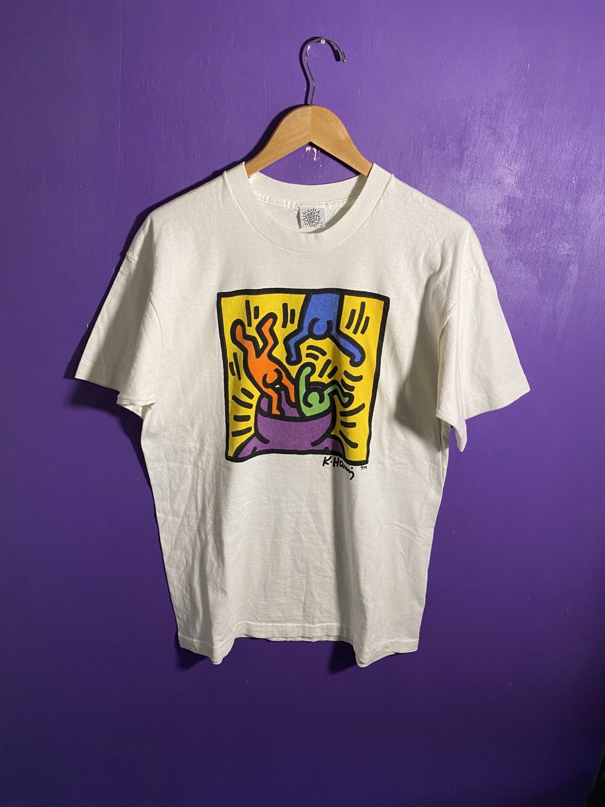 Keith Haring Vintage 80s Keith Haring falling in the cup art tee Size US L / EU 52-54 / 3 - 1 Thumbnail