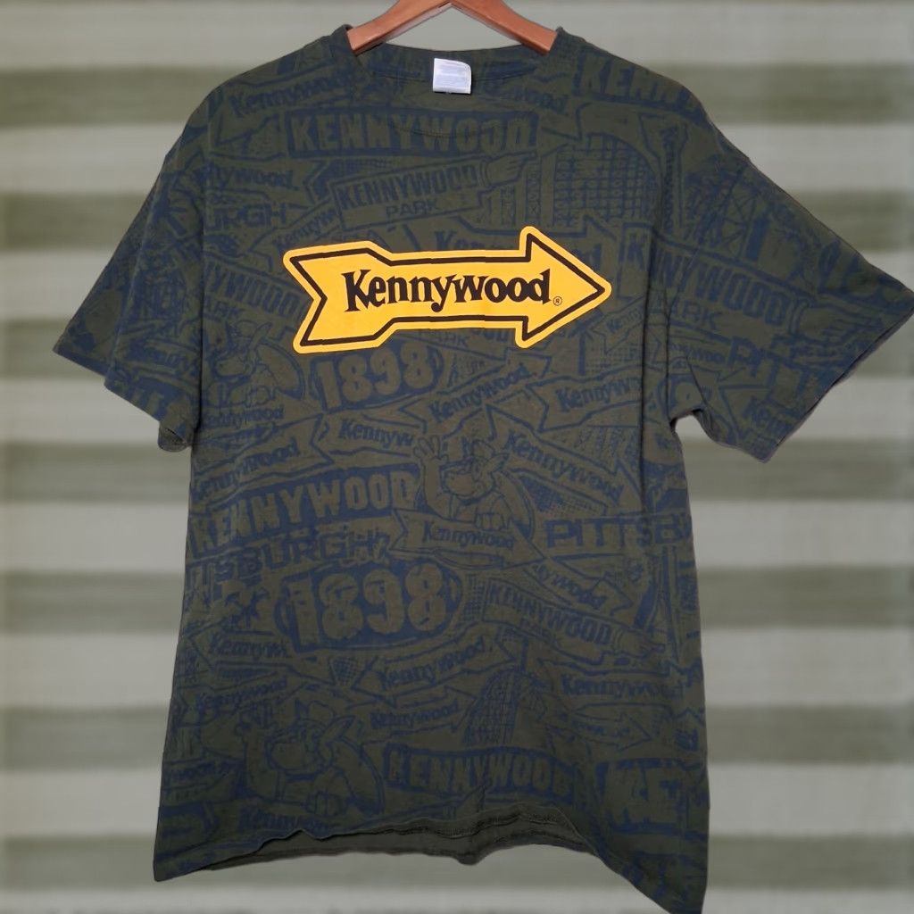 Port & Company Kennywood Shirt Men L All Over Print Army Green Amusement Park Pittsburgh PA Port & Company Regular Crew Neck Short Sleeve Cotton Knit Graphic Print Size US L / EU 52-54 / 3 - 1 Thumbnail