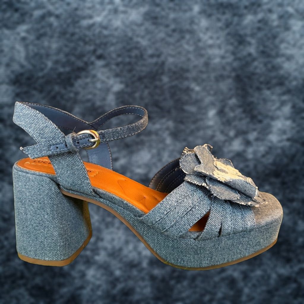 Lucky Brand Lucky Brand Denim Platform Wedge Sandals Womens Size 8.5 Blue Floral Ankle Strap Platform Heels Summer Casual, Party/Cocktail Womens Size US 9 / IT 39 - 1 Thumbnail