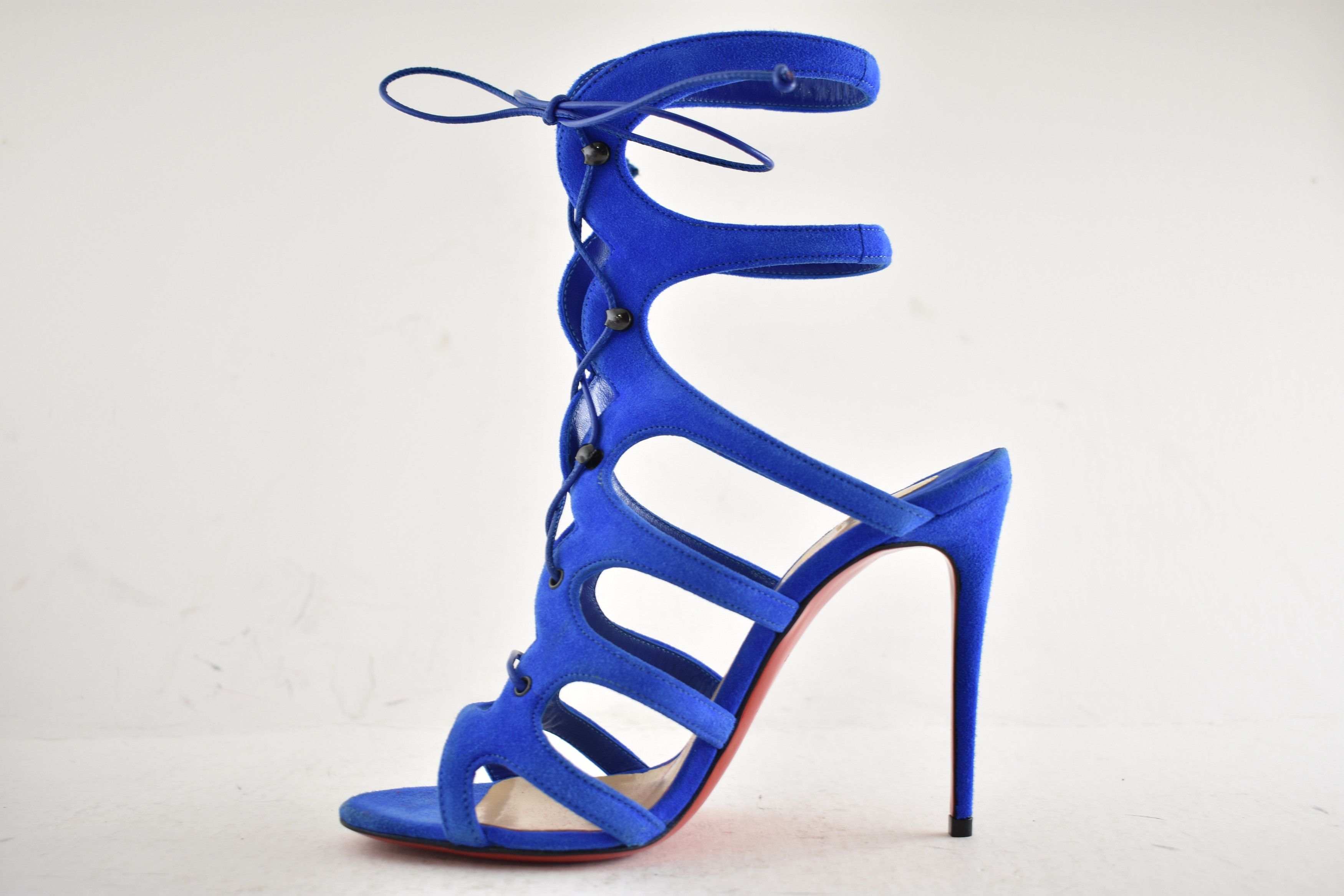 Christian Louboutin Amazoulo 100 Electric Blue Lace Up Tie Sandal Heel Pump 35 Size US 5 / IT 35 - 12 Thumbnail