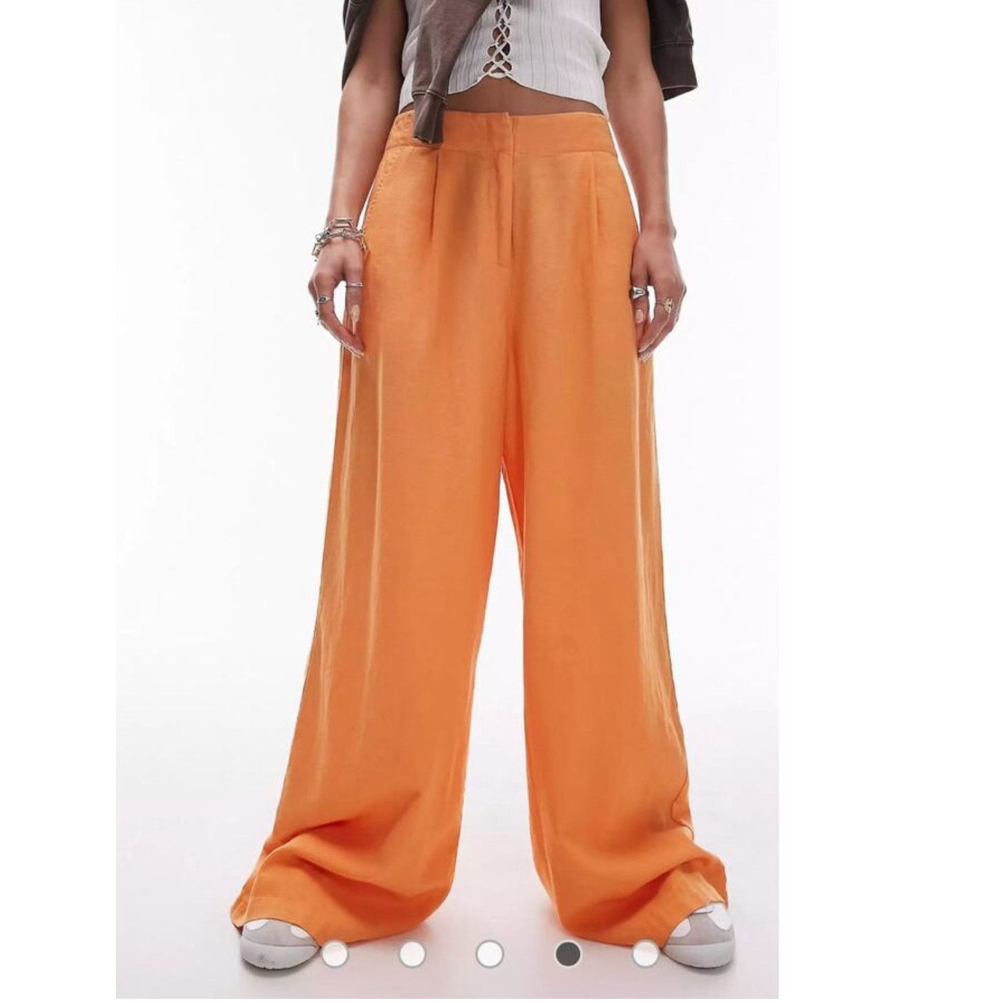 Asos ASOS Wide Leg Pants High Rise Linen Orange Women's US 10 NWT Size 32" / US 10 / IT 46 - 7 Thumbnail