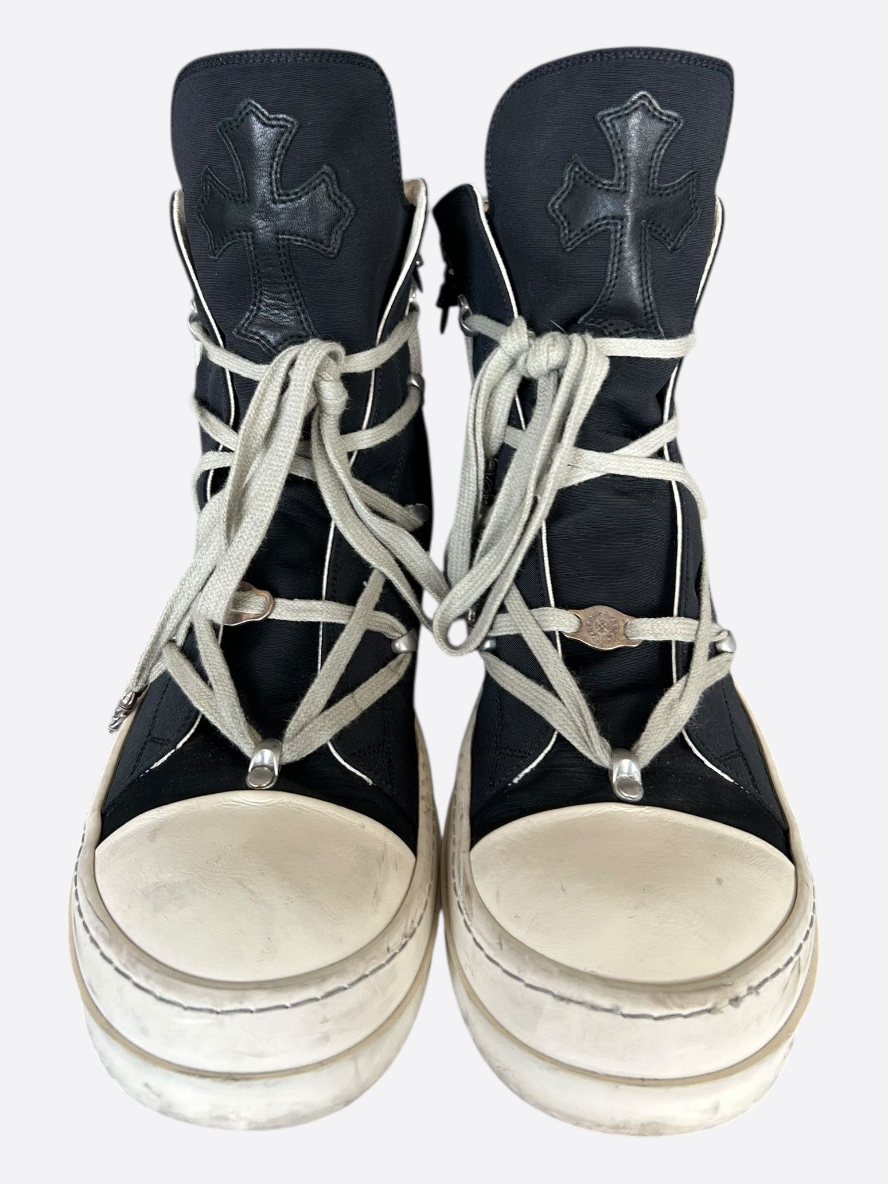 Rick Owens Chrome Hearts Black & White Cross Patch Hexagram Sneakers Size US 10 / EU 43 - 2 Thumbnail