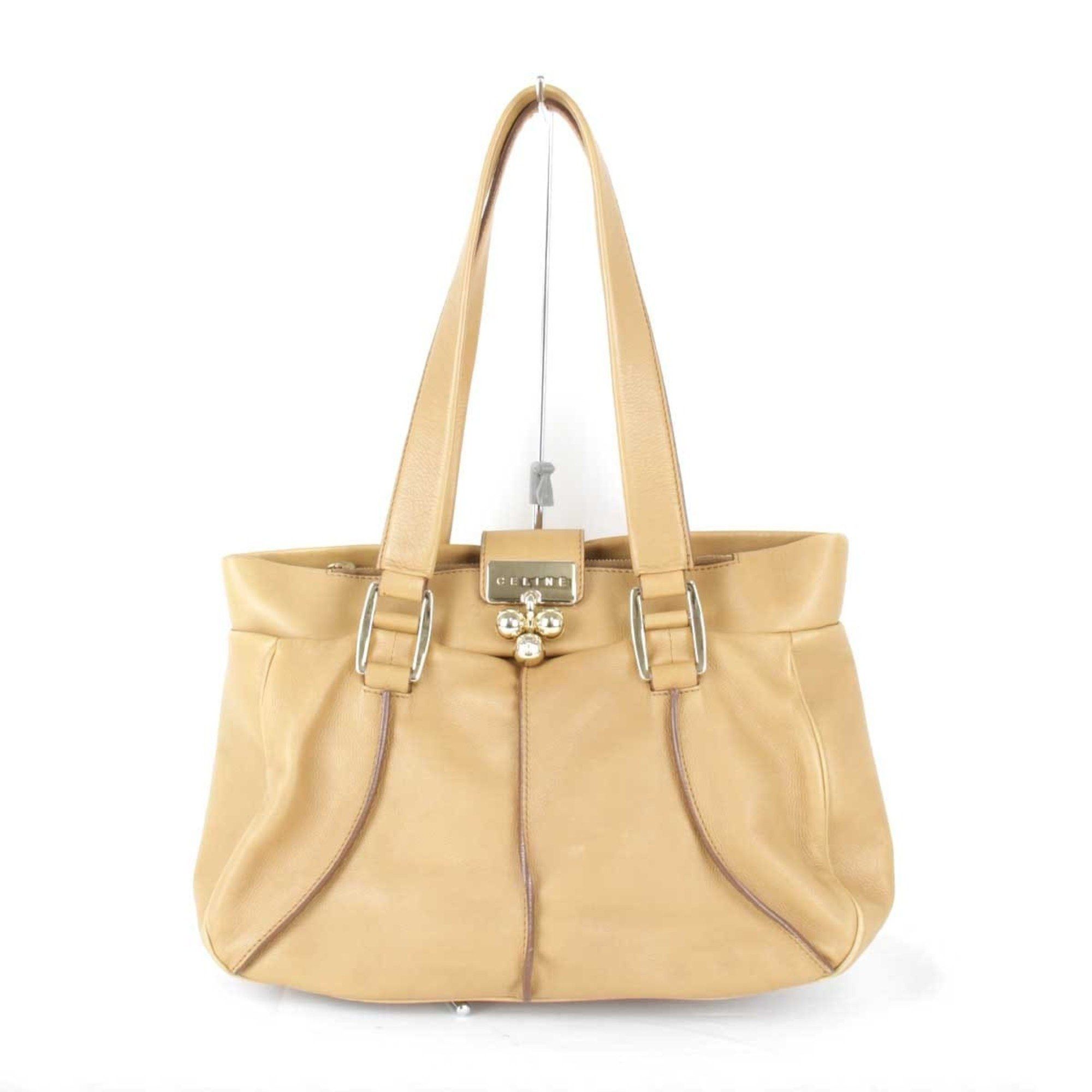 image of Celine Handbag Leather Beige Ladies, Women's