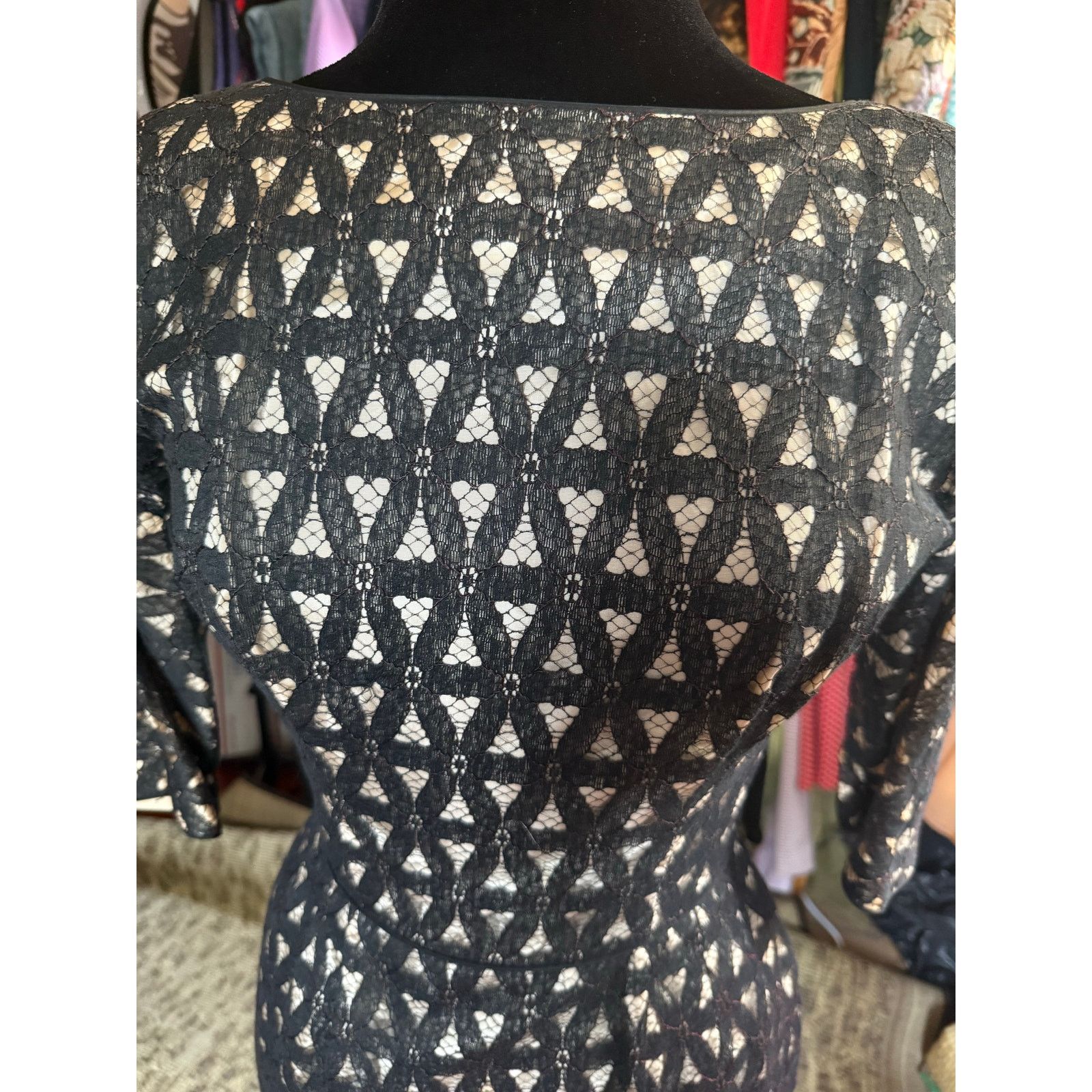 Vintage Vintage 50’s Black Lace Overlay Nude Dress XS S Pinup Bow Size XS / US 0-2 / IT 36-38 - 5 Thumbnail