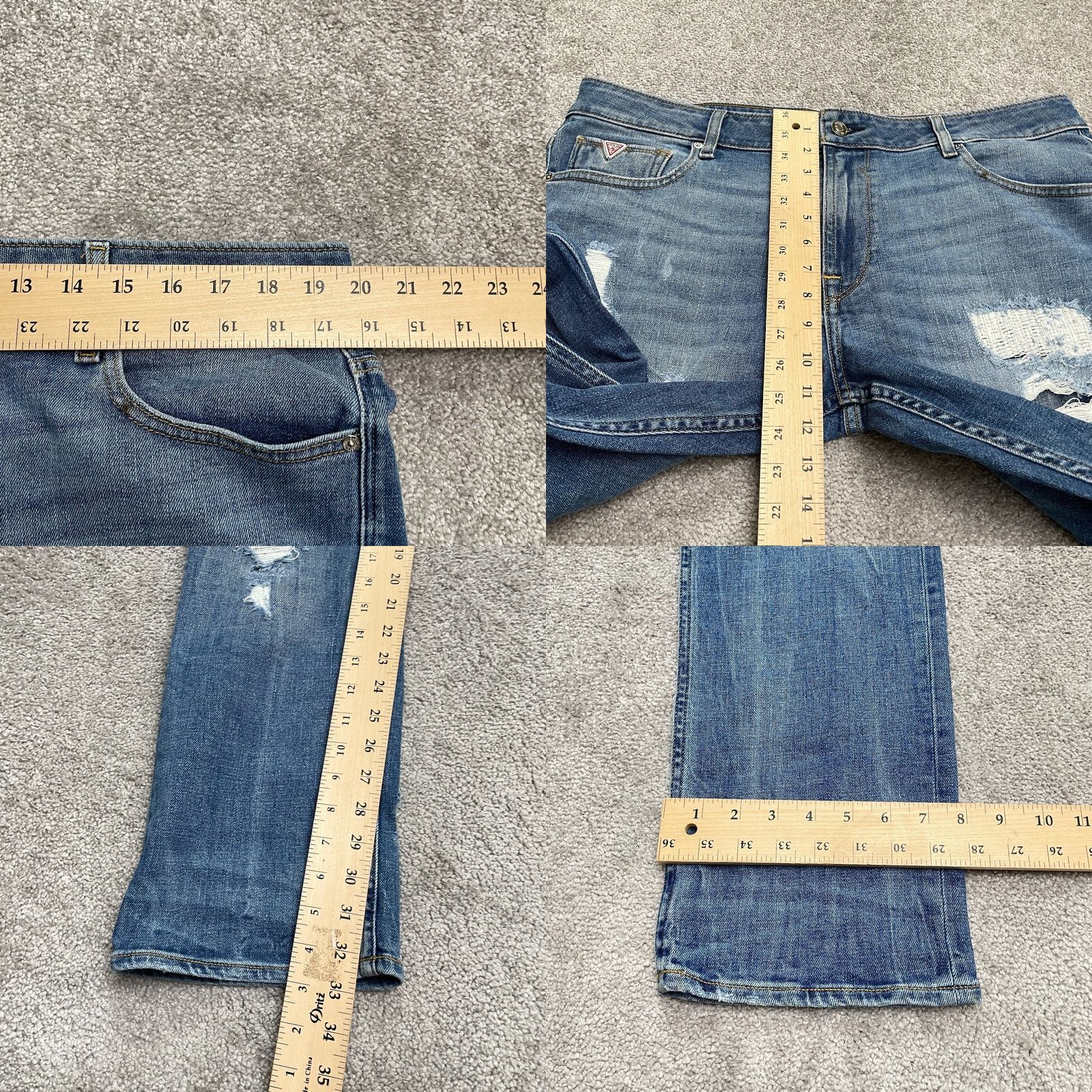 Guess GUESS Jeans Slim 5-Pocket Denim Tapered Distressed Blue Medium Wash Mens 38 Regular Size Size US 38 / EU 54 - 10 Thumbnail