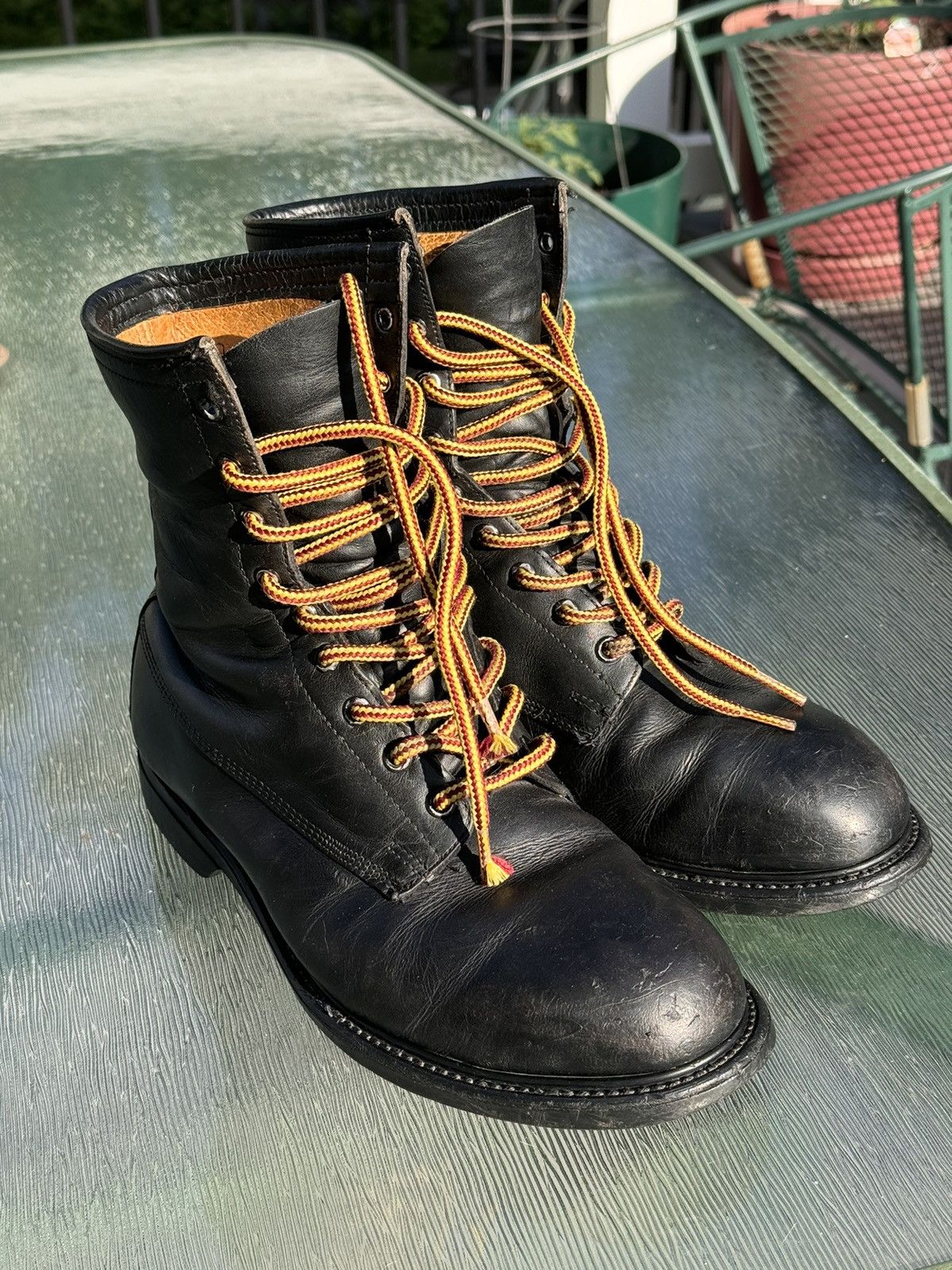 Vintage VTG Size 8W Men's Black Leather Work Combat Steel Boots 80's Size US 8 / EU 41 - 1 Thumbnail