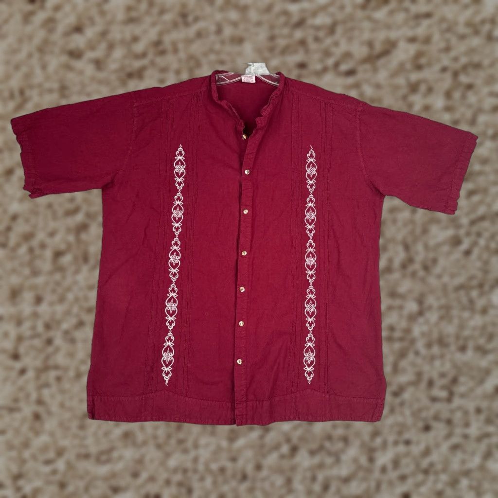Vintage Adi's Guayabera Shirt Men's 42 Red Short Sleeve Button Embroidered 100% Cotton Aloha Beach Vacation Resort Size US XL / EU 56 / 4 - 1 Thumbnail