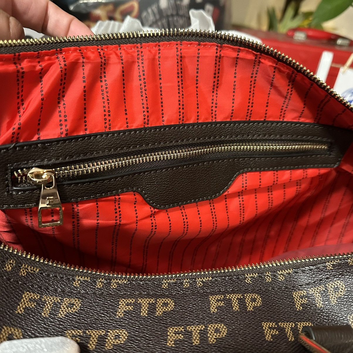 Fuck The Population FTP Brown Damier Duffle Bag Size ONE SIZE - 10 Thumbnail