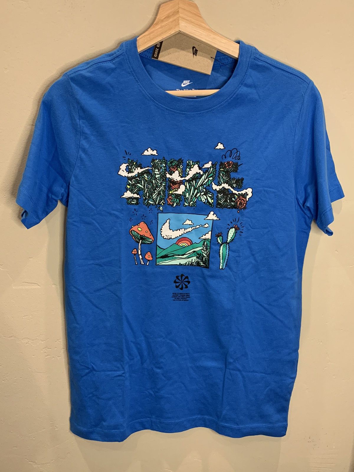 Image of New Nike Mushroom Cactus Nature Run Print T-Shirt in Blue, Men's (Size XS)