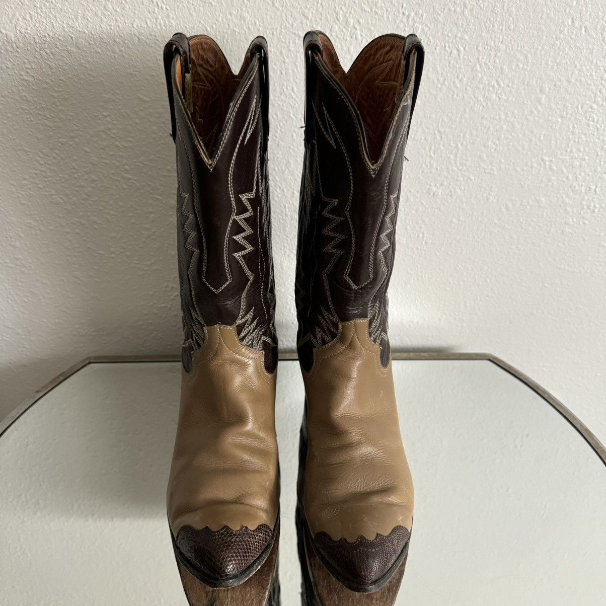 Vintage Vintage Brown Tan Leather Western Wingtip Cowboy Boots Size US 7.5 / IT 37.5 - 10 Thumbnail