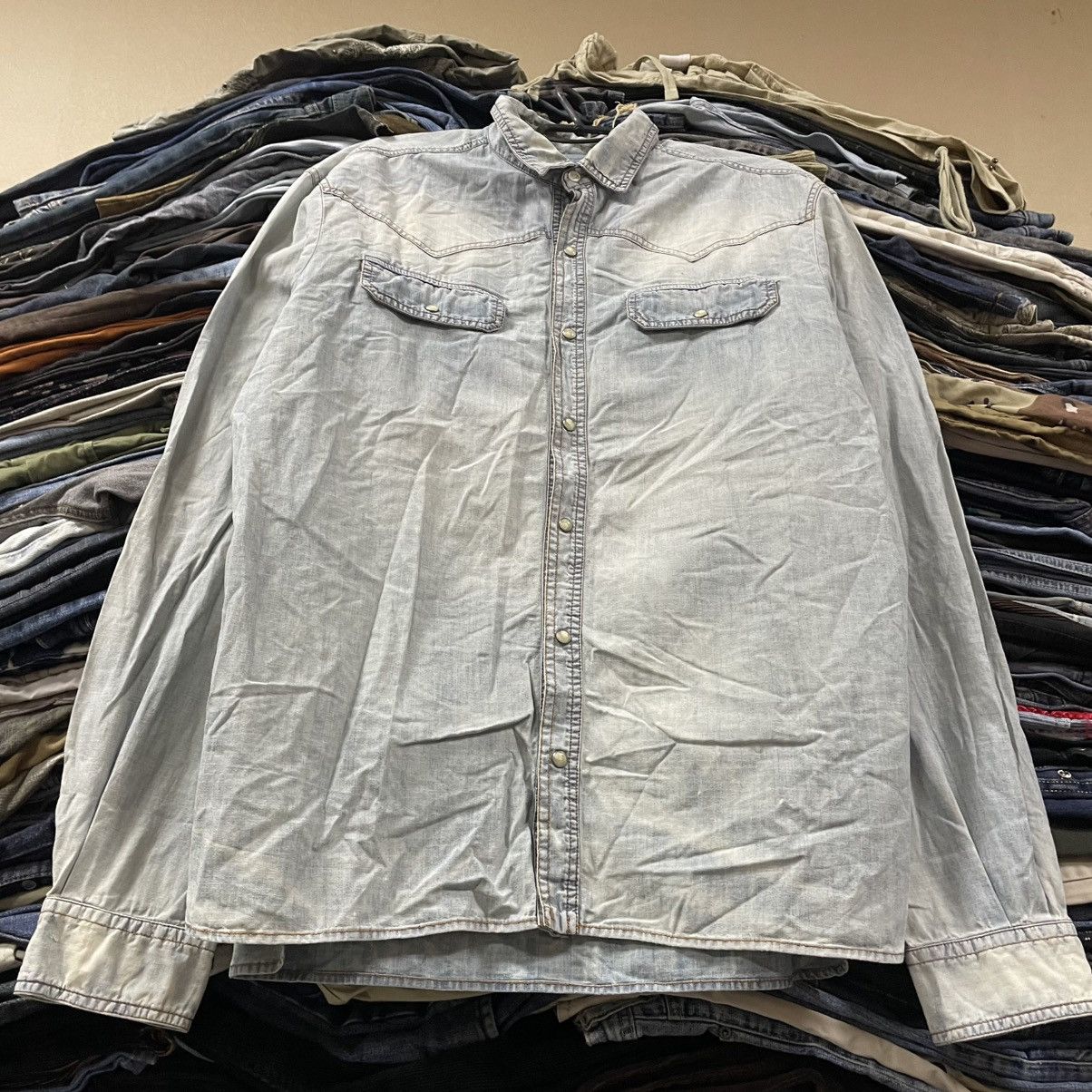 John Galliano Galliano Denim Western Shirt Light Wash Snap Button Italian Size US XL / EU 56 / 4 - 1 Thumbnail