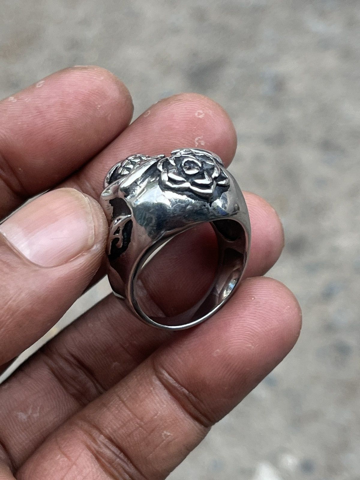 If Six Was Nine Hardcore Punk Skull Rose Ring Chrome Style Size ONE SIZE - 14 Thumbnail