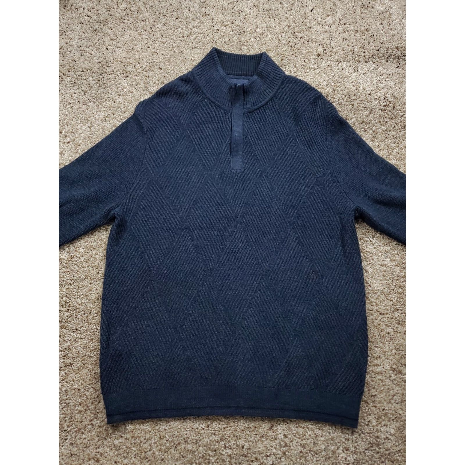 Tommy Bahama Tommy Bahama Sweater Mens Large Navy Blue Quarter Zip Pullover Diamond Knit 100% Pima Cotton Lightweight Classic Preppy Knit - Mens? Size US L / EU 52-54 / 3 - 3 Thumbnail