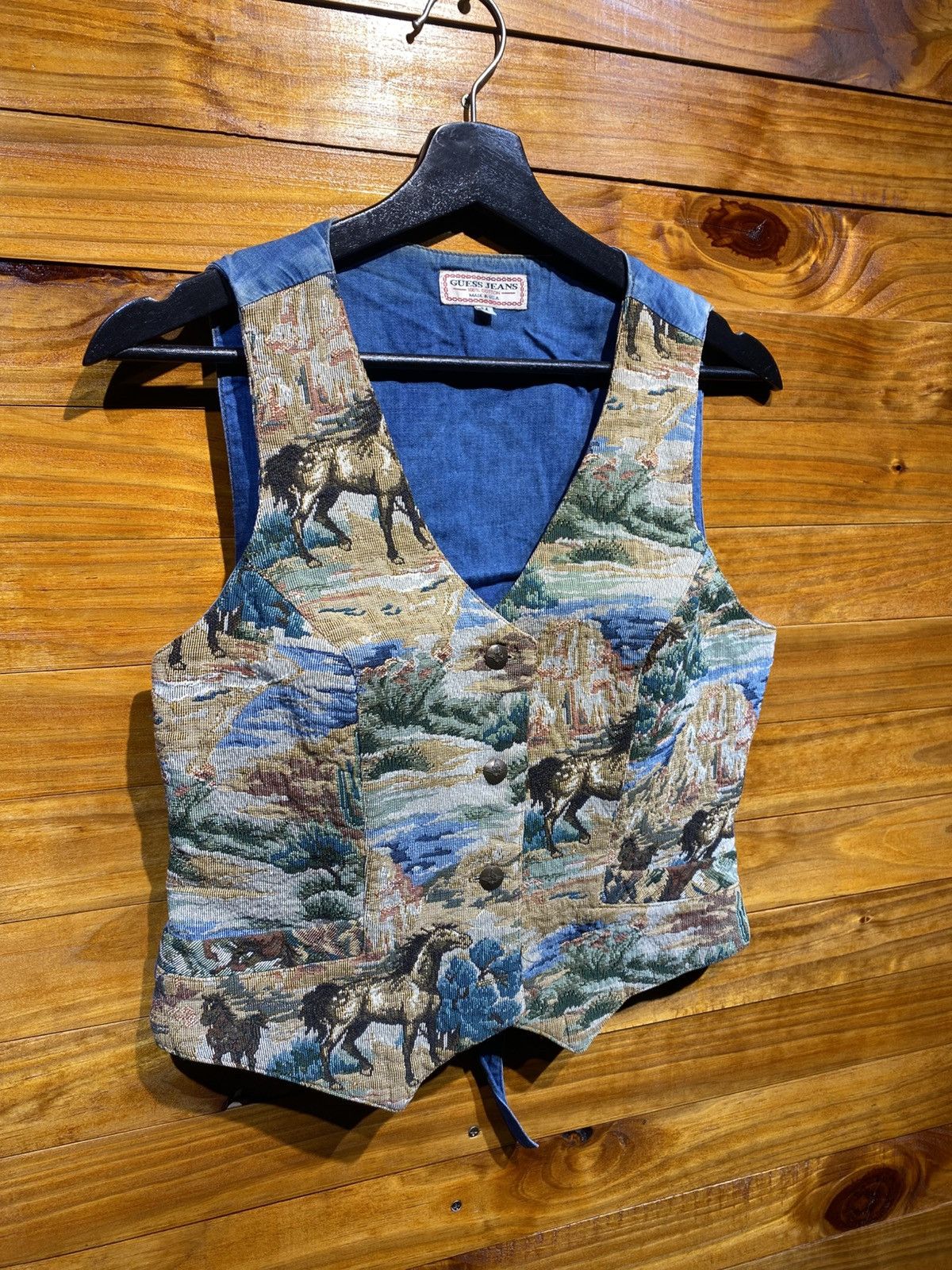Guess Vintage 90s Guess Jeans Horse Tapestry Western Vest USA Made Size M / US 6-8 / IT 42-44 - 6 Thumbnail