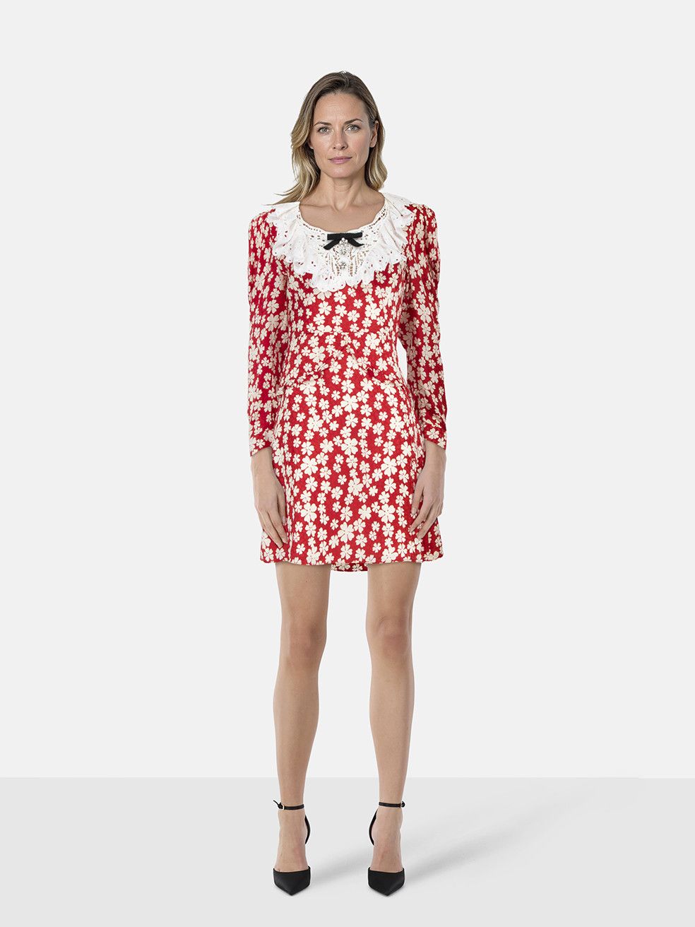 Miu Miu Red Silk Floral Mini Dress Size XS / US 0-2 / IT 36-38 - 1 Thumbnail
