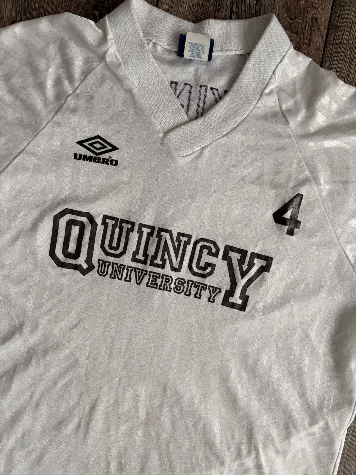 Vintage Vintage 90s UMBRO Quincy University #4 Atkinson Match Worn Size US XL / EU 56 / 4 - 2 Thumbnail