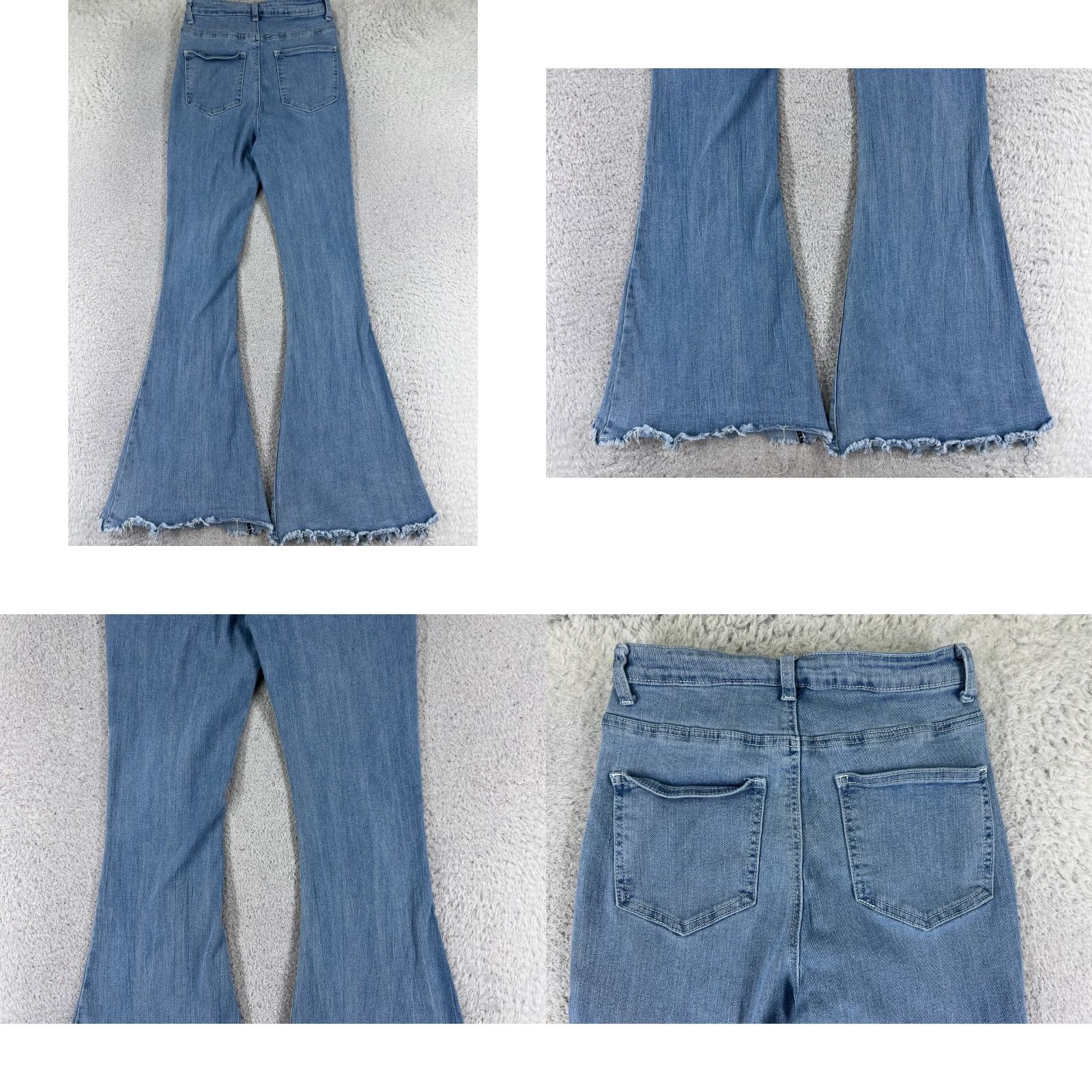 Shein SheIn Jeans Women's Juniors Medium Blue Denim Flared Raw Hem 22x31 5-Pocket Cotton Stretch Regular Zip Size 32" / US 10 / IT 46 - 8 Thumbnail