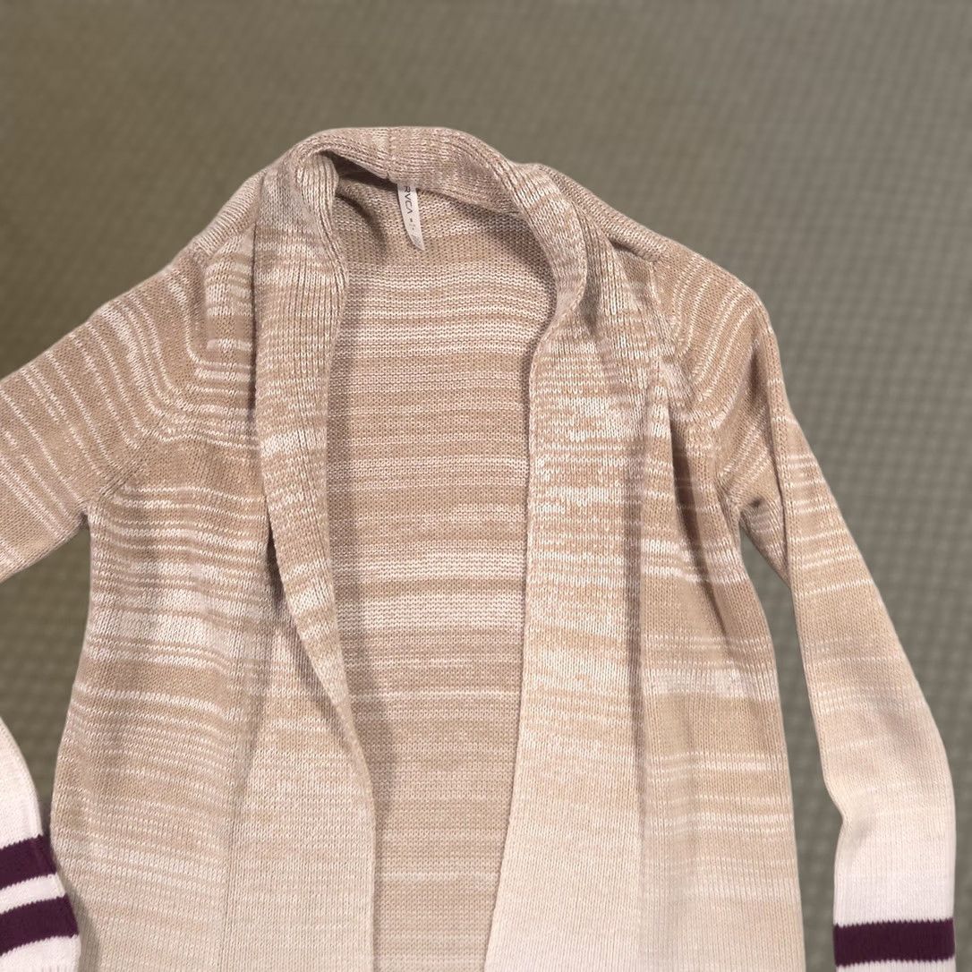 RVCA RVCA Cardigan Sweater Womens S Beige Cotton Acrylic Open Longline Knit Stripe V-Neck Casual Fall Ladies Size S / US 4 / IT 40 - 1 Thumbnail