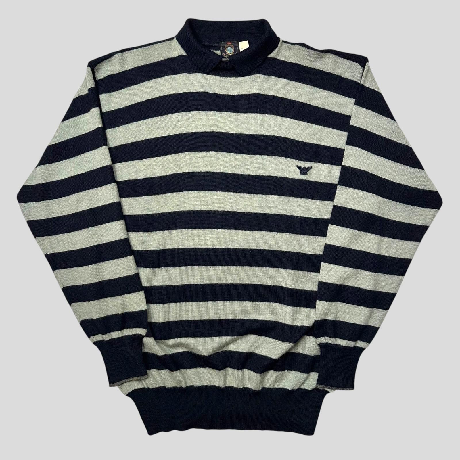 Armani Emporio Armani 80’s Striped Wool Pop Collar Knit Jumper - L Size US L / EU 52-54 / 3 - 4 Thumbnail
